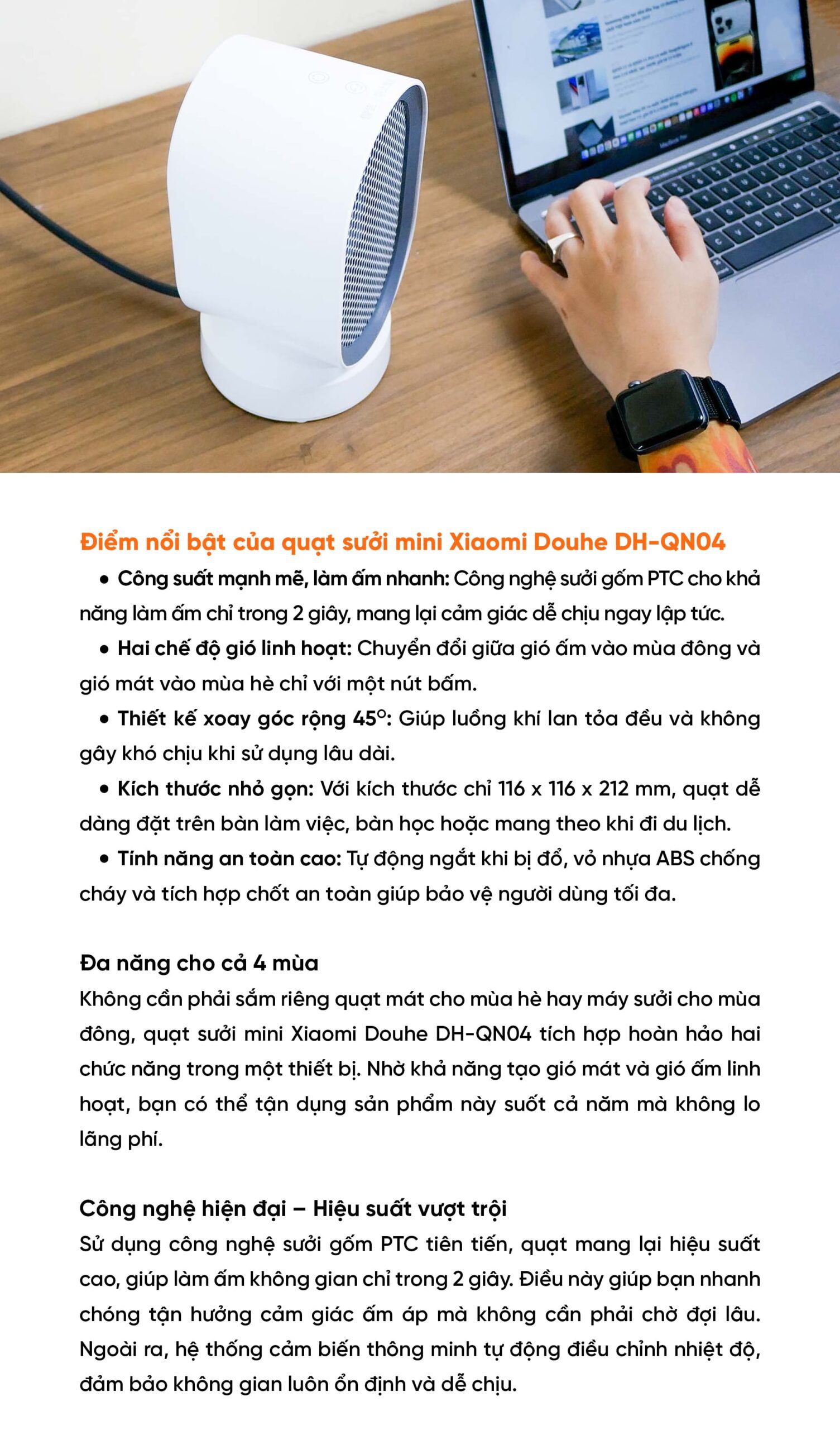 Quạt sưởi gốm Xiaomi DOUHE Mini đa năng 2 chiều để bàn làm nóng nhanh, xoay đảo chiều 45 độ