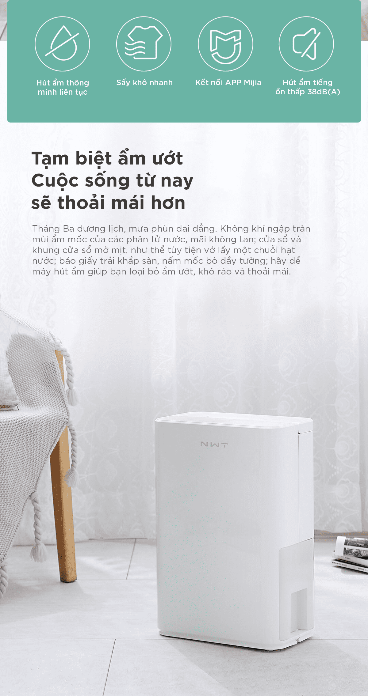 Máy Hút Ẩm Thông Minh Xiaomi NWT 12L Quốc Tế