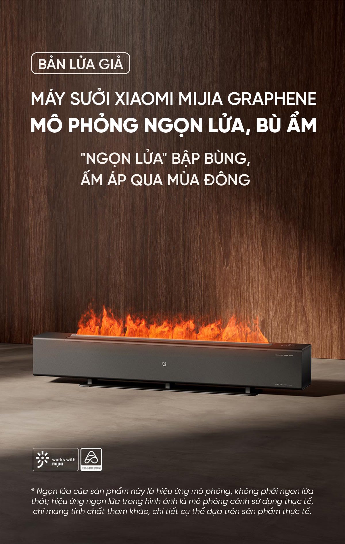 Máy sưởi Xiaomi Mijia Graphene Mô Phỏng Ngọn Lửa , Bù Ẩm