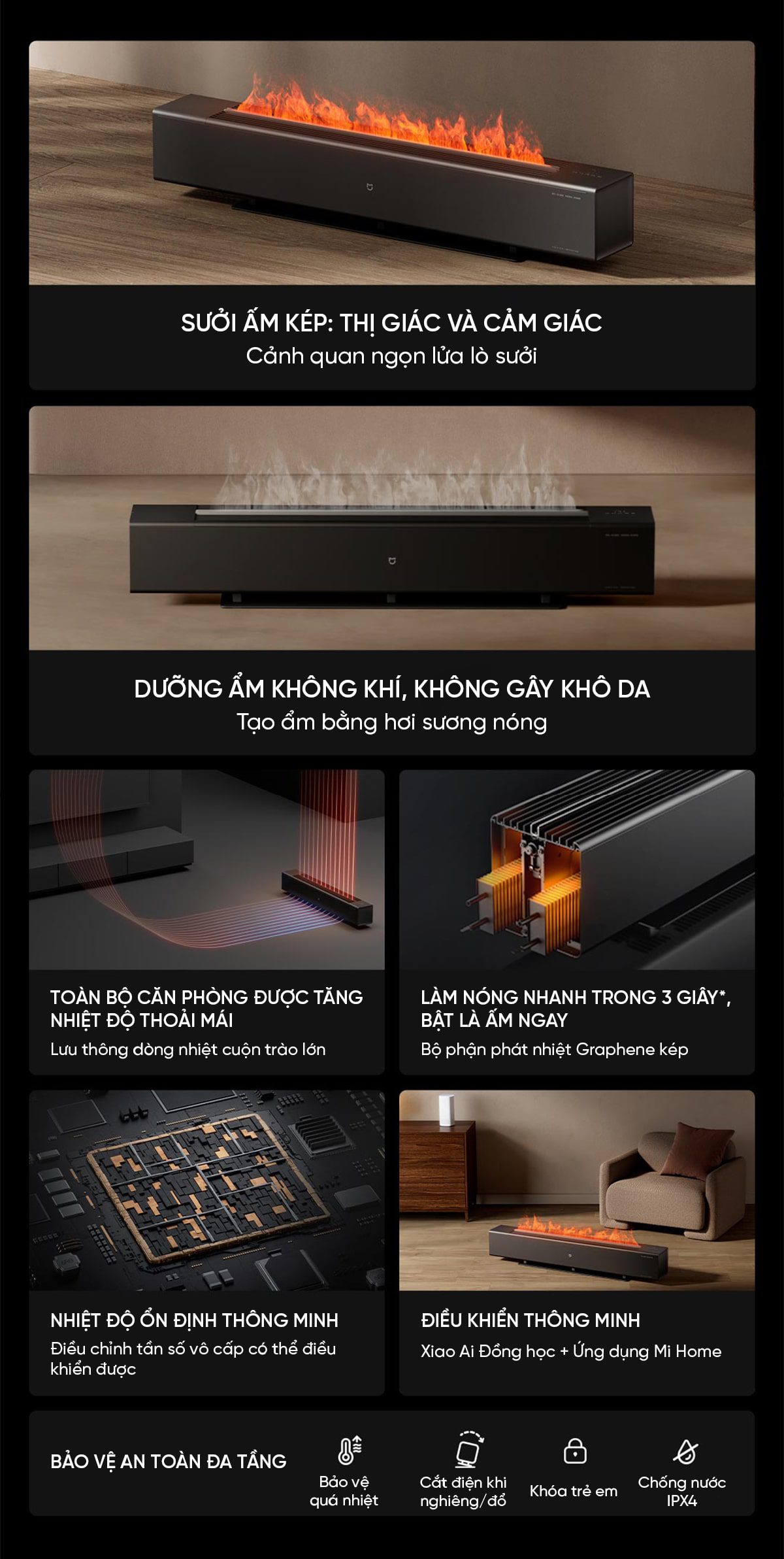Máy sưởi Xiaomi Mijia Graphene Mô Phỏng Ngọn Lửa , Bù Ẩm