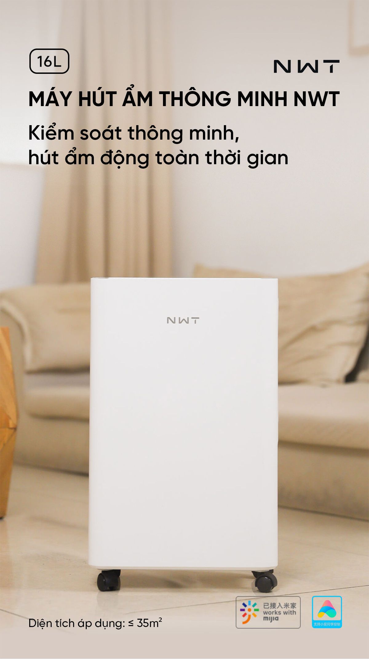 Máy Hút Ẩm Thông Minh Xiaomi NWT 16L Quốc Tế