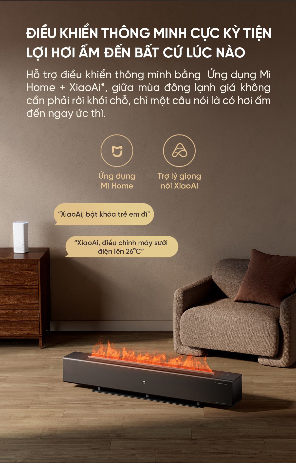 Máy sưởi Xiaomi Mijia Graphene Mô Phỏng Ngọn Lửa , Bù Ẩm