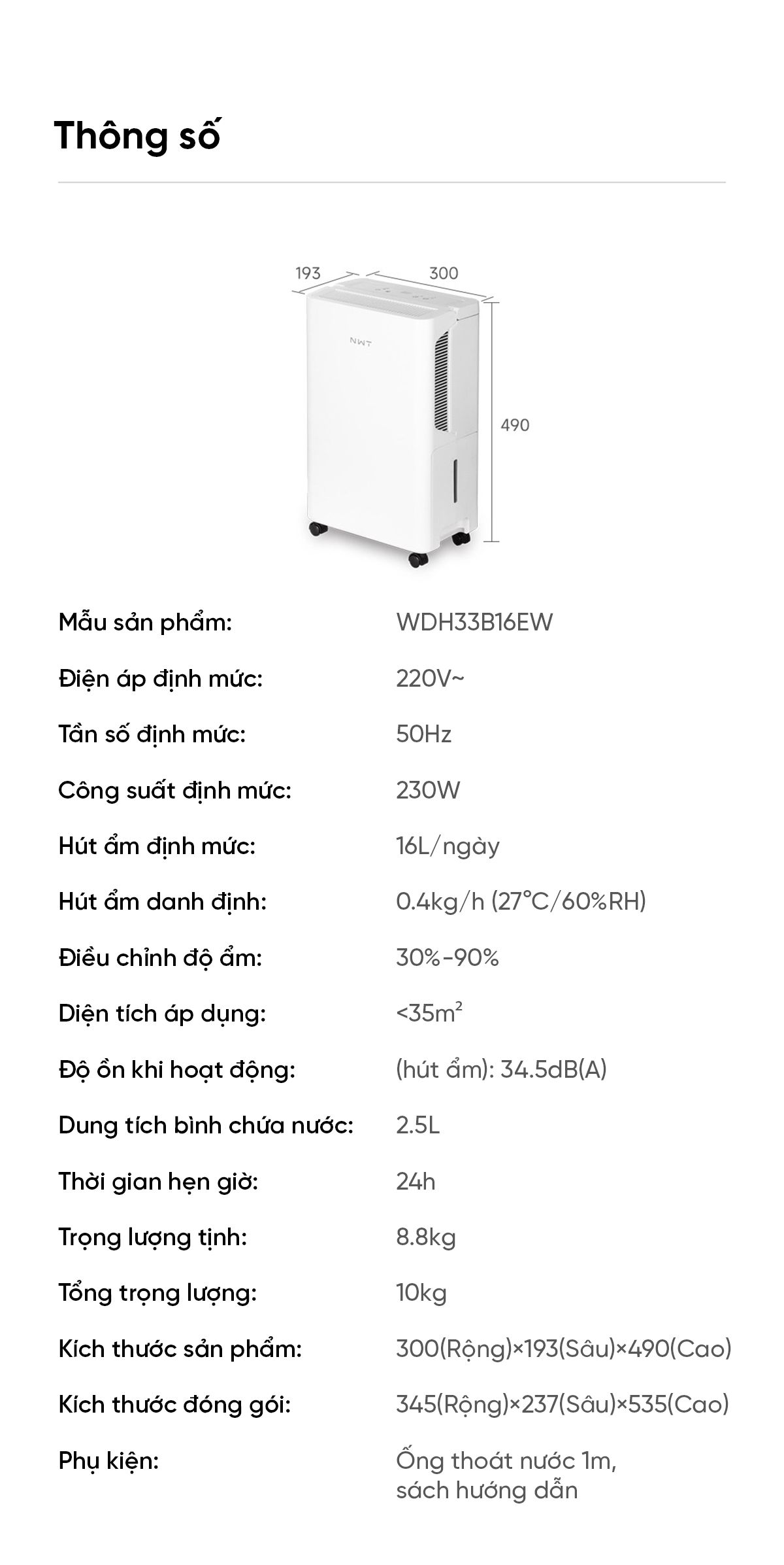 Máy Hút Ẩm Thông Minh Xiaomi NWT 16L Quốc Tế
