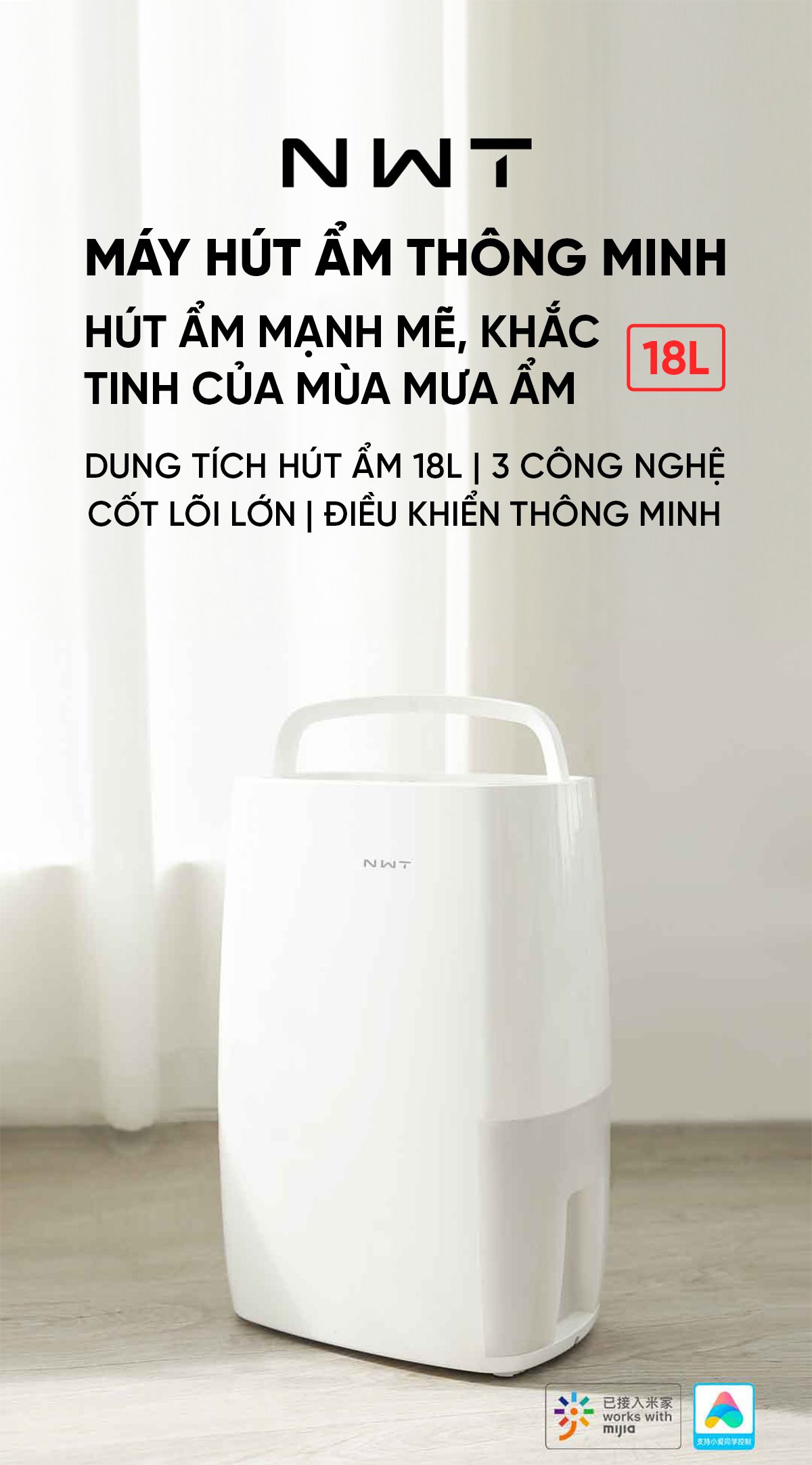 Máy Hút Ẩm Thông Minh Xiaomi NWT 18L Quốc Tế