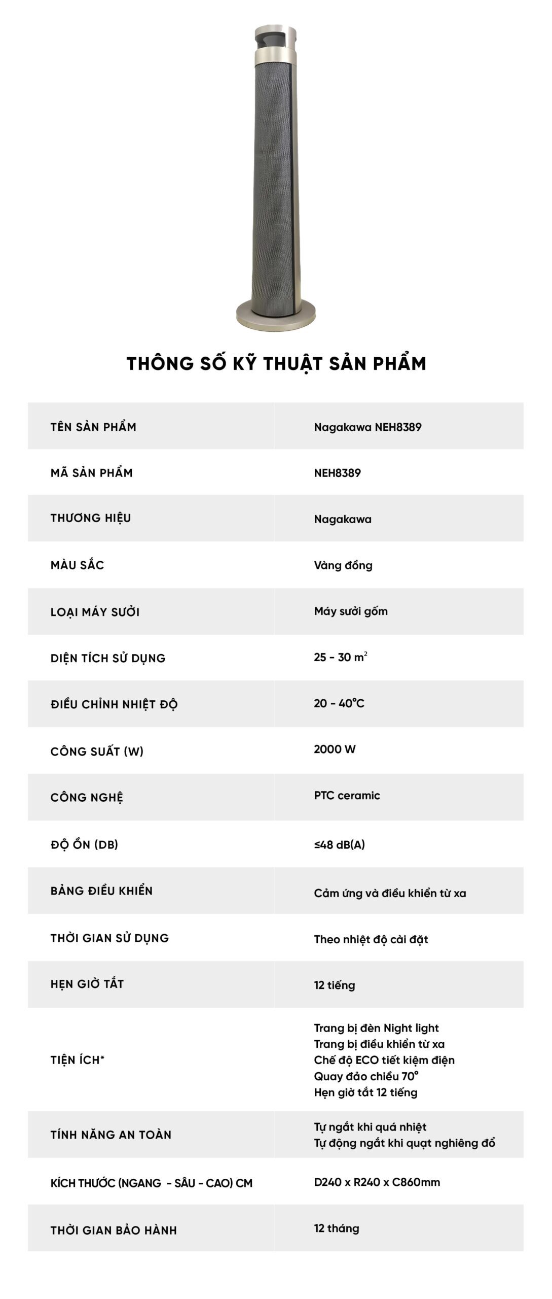 Máy sưởi gốm Nagakawa NEH8389