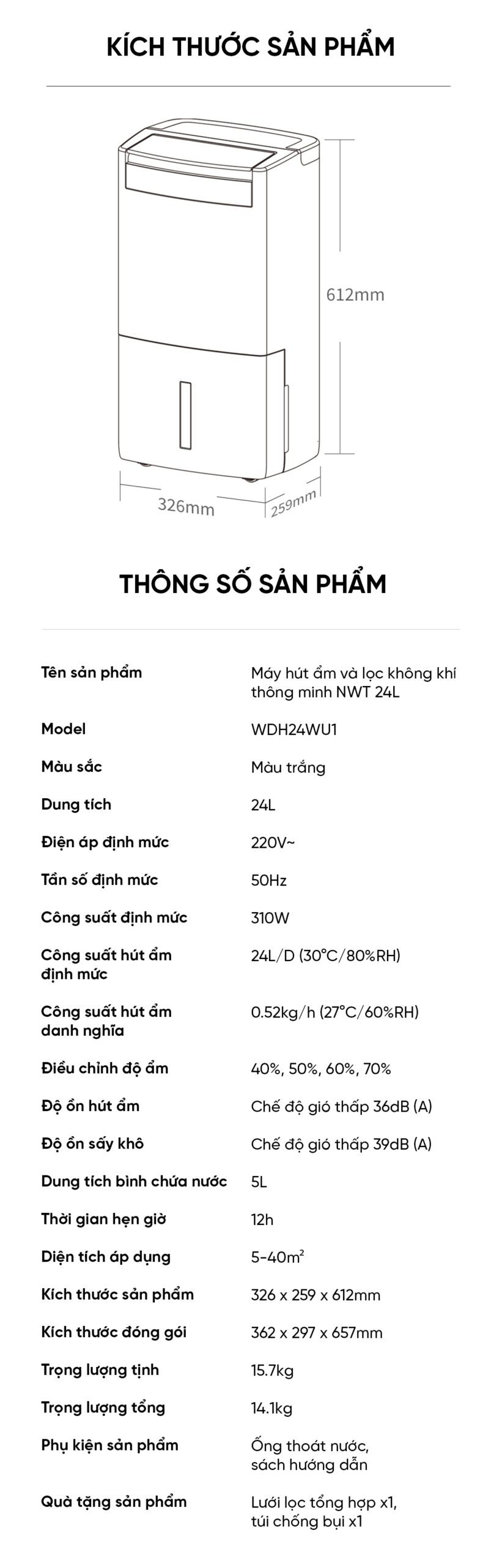 Máy Hút Ẩm Xiaomi NWT 24L Quốc Tế