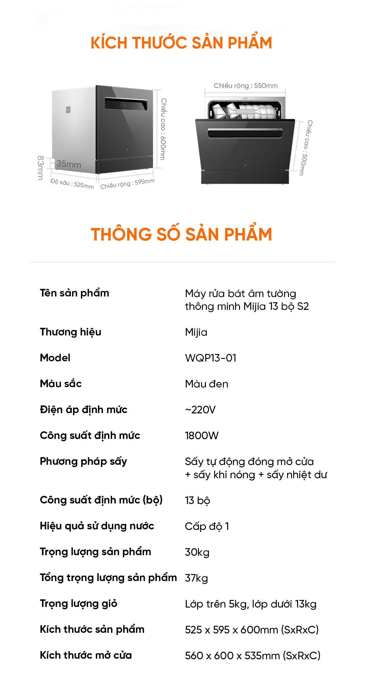 Máy rửa bát Xiaomi Mijia S2 13 bộ New Model