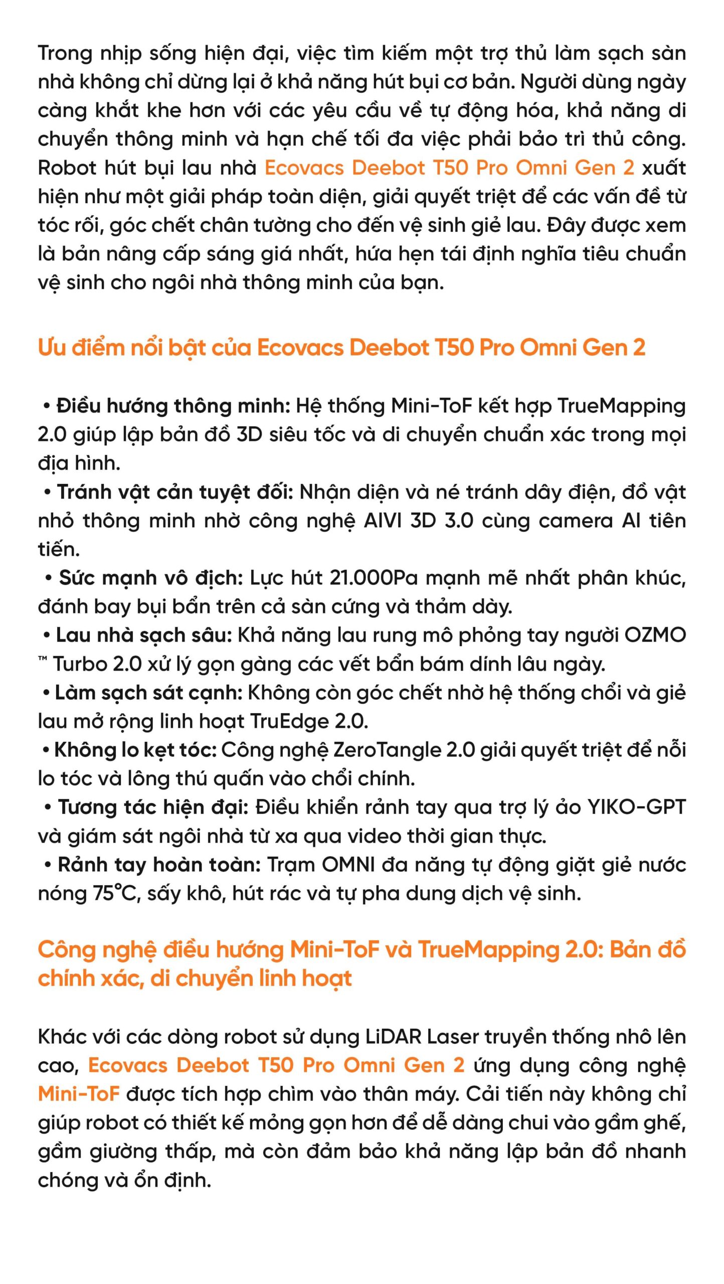 Robot hút bụi lau nhà Ecovacs Deebot T50 Pro Omni Gen 2 – Bản Quốc Tế