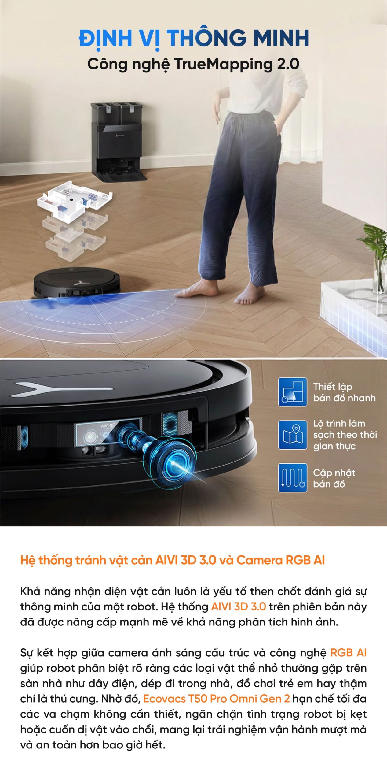 Robot hút bụi lau nhà Ecovacs Deebot T50 Pro Omni Gen 2 – Bản Quốc Tế