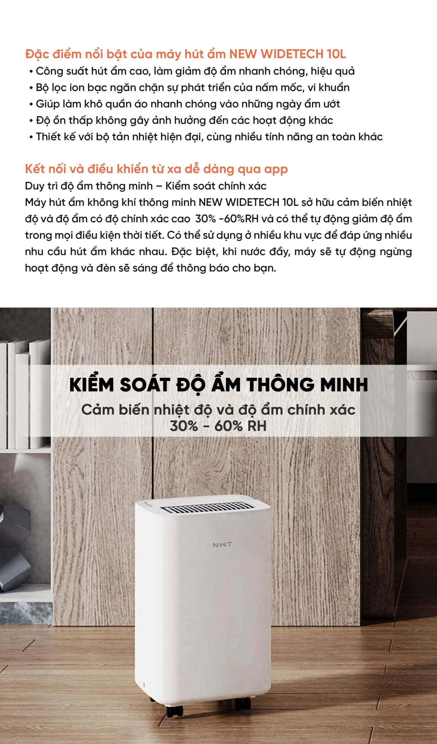 Máy Hút Ẩm Thông Minh Xiaomi NWT 10L Có Bánh Xe Kèm Lưới Lọc Kháng Khuẩn