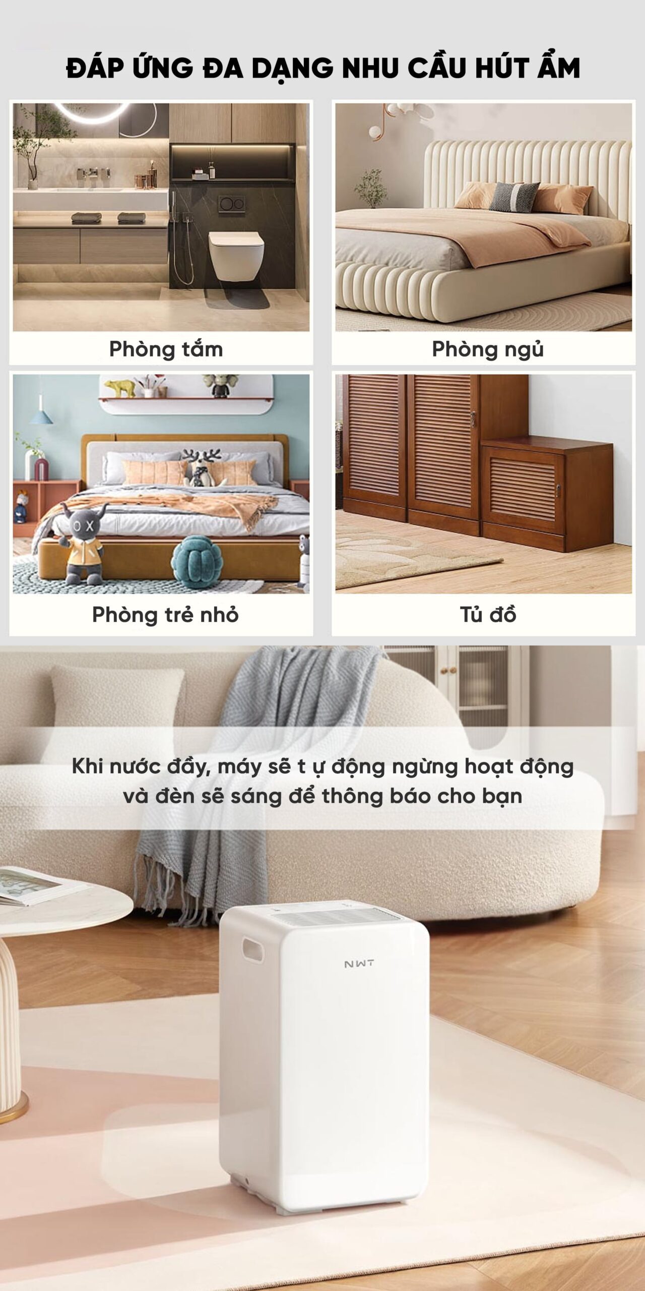 Máy Hút Ẩm Thông Minh Xiaomi NWT 10L Có Bánh Xe Kèm Lưới Lọc Kháng Khuẩn