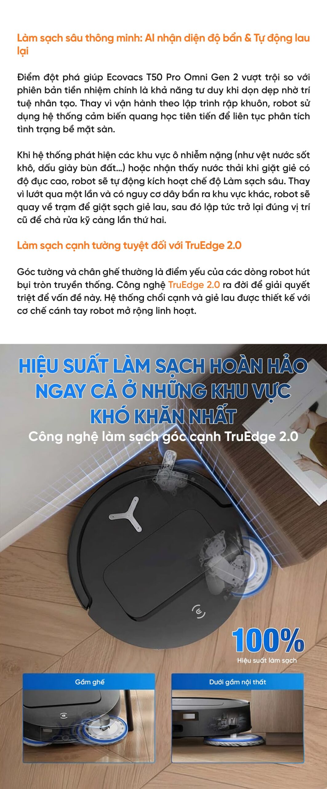 Robot hút bụi lau nhà Ecovacs Deebot T50 Pro Omni Gen 2 – Bản Quốc Tế