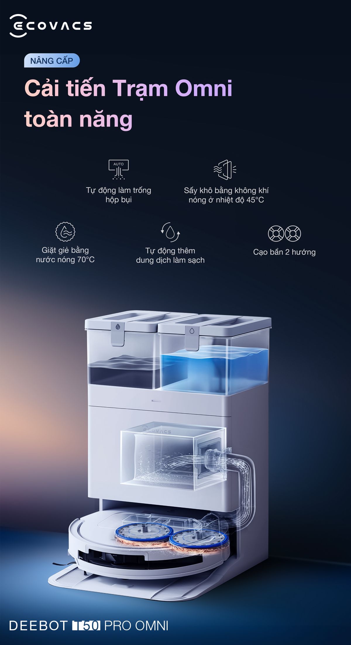 Robot hút bụi Ecovacs T50 Pro OMNI【Nhắn tin giảm giá thêm】