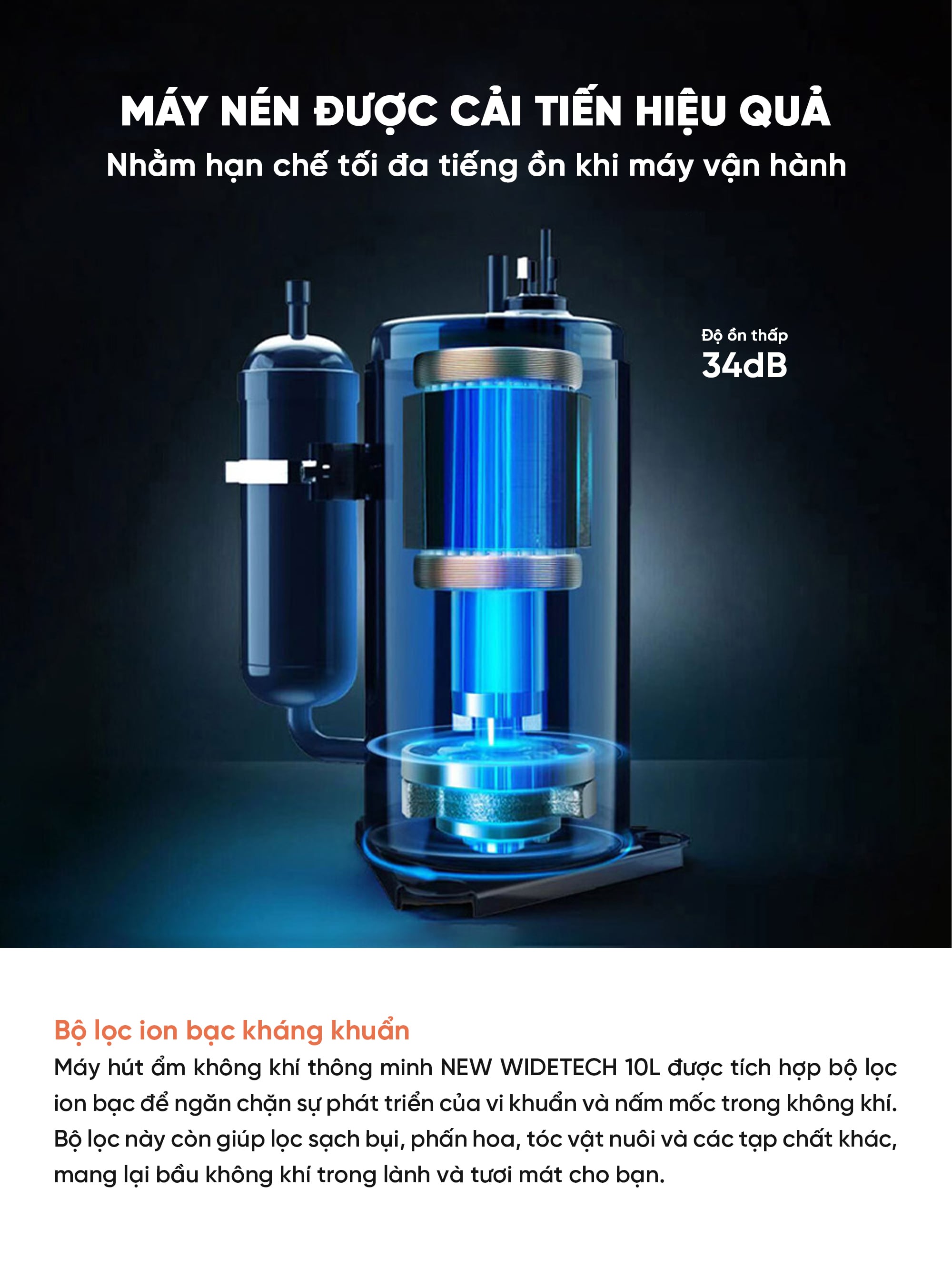 Máy Hút Ẩm Thông Minh Xiaomi NWT 10L Có Bánh Xe Kèm Lưới Lọc Kháng Khuẩn