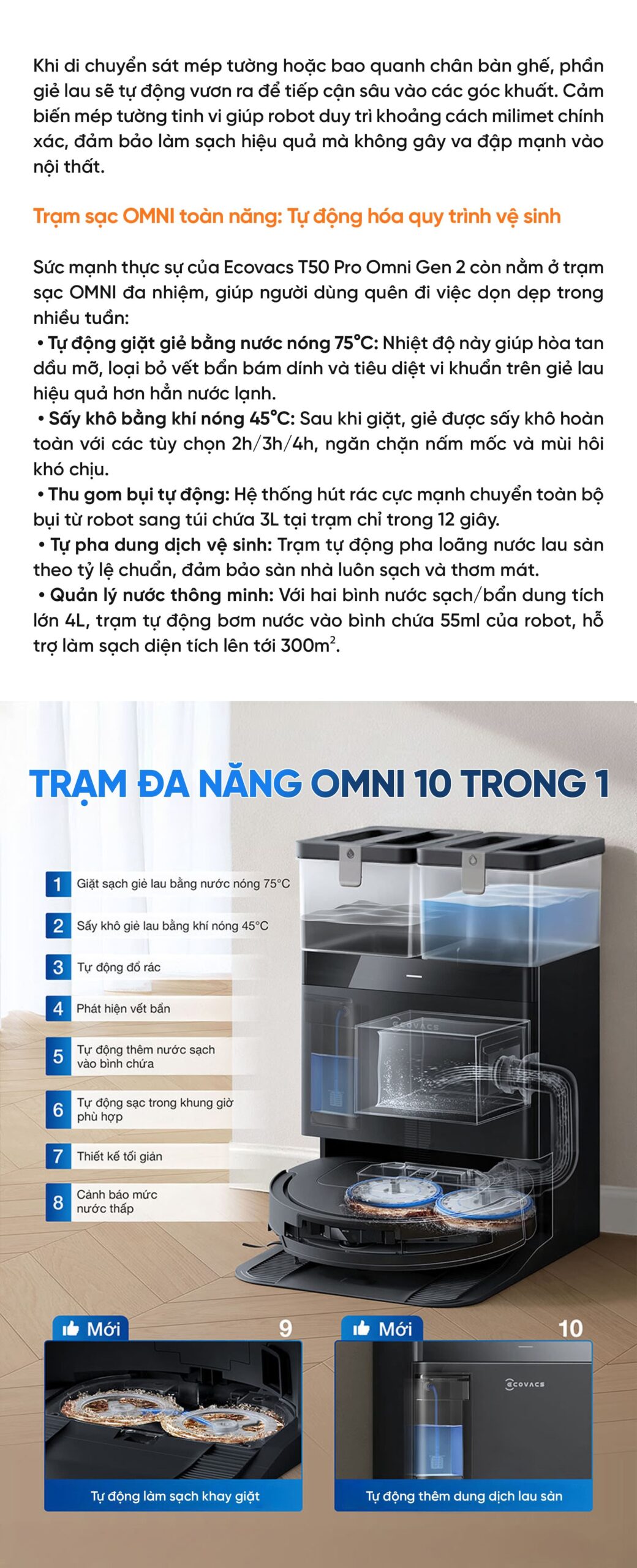 Robot hút bụi lau nhà Ecovacs Deebot T50 Pro Omni Gen 2 – Bản Quốc Tế