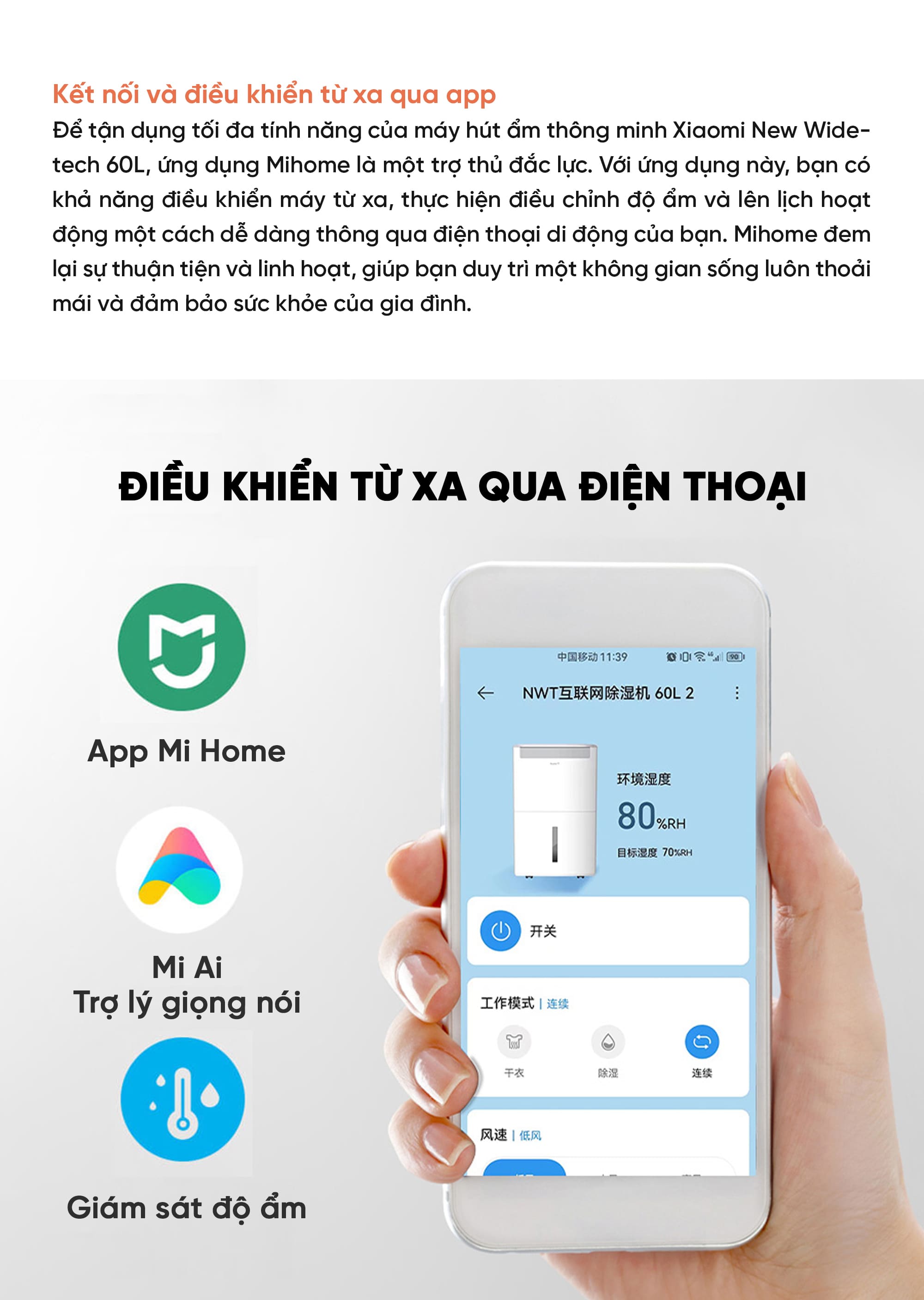 Máy Hút Ẩm Thông Minh Xiaomi NWT 60L Quốc Tế