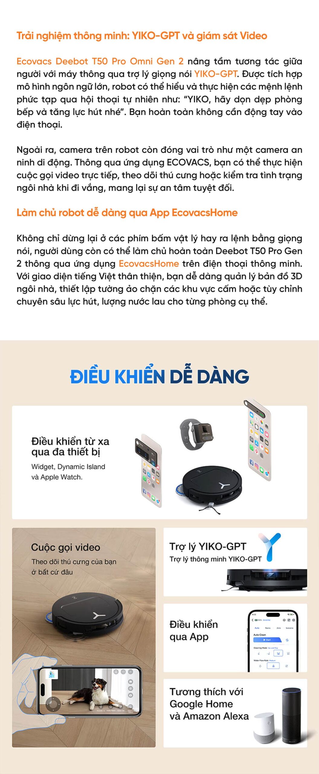 Robot hút bụi lau nhà Ecovacs Deebot T50 Pro Omni Gen 2 – Bản Quốc Tế
