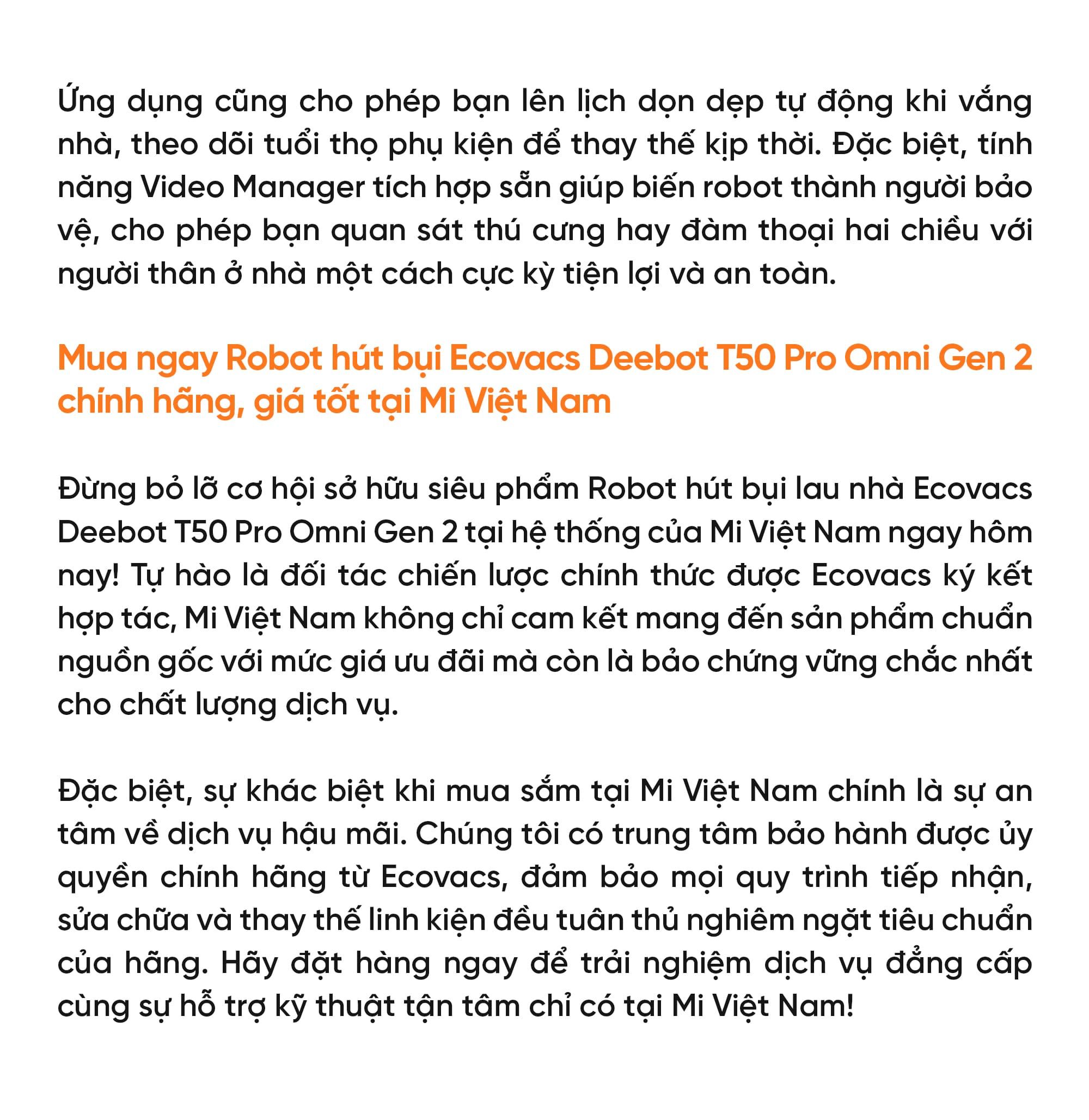 Robot hút bụi lau nhà Ecovacs Deebot T50 Pro Omni Gen 2 – Bản Quốc Tế