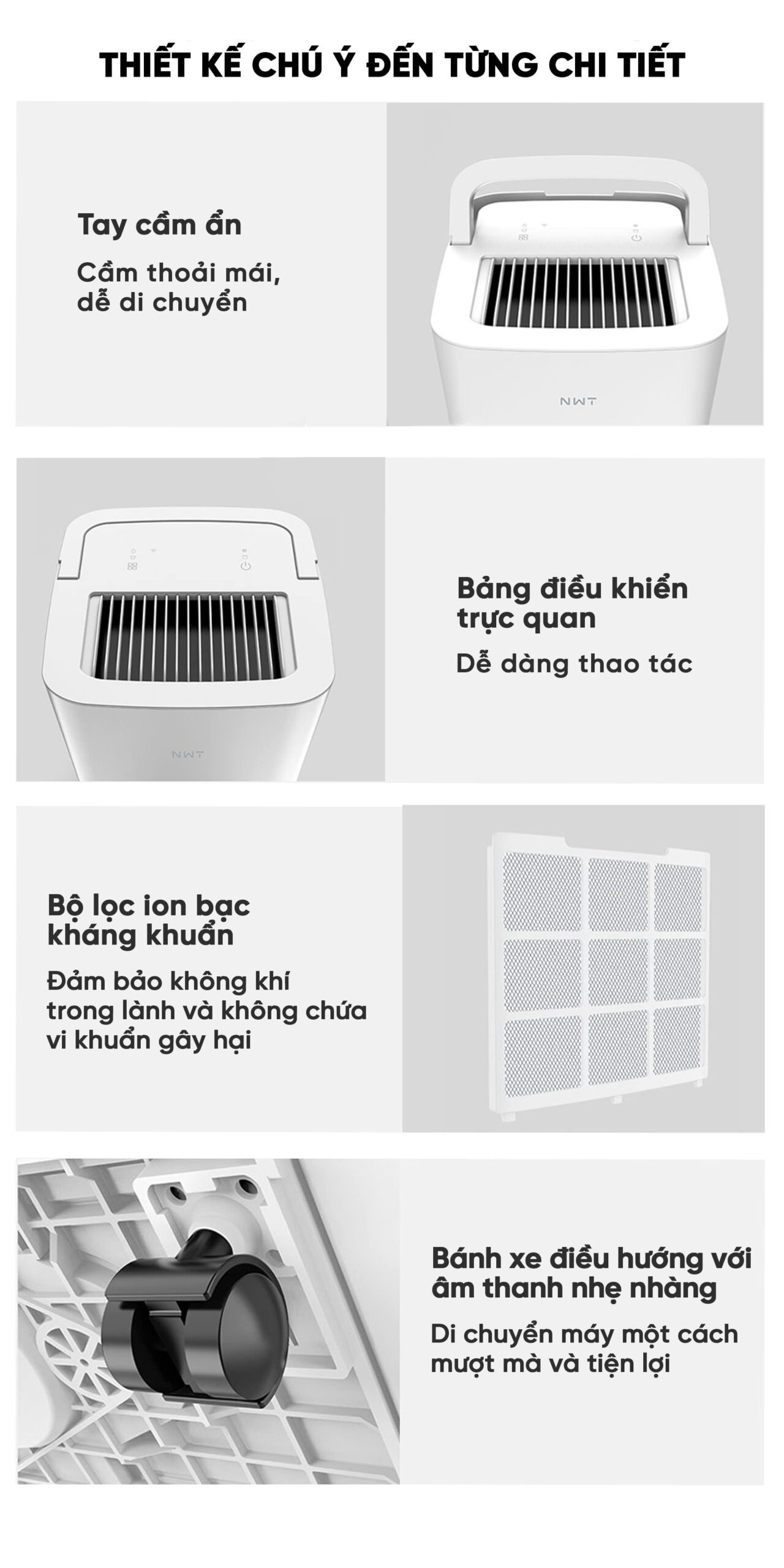 Máy Hút Ẩm Thông Minh Xiaomi NWT 10L Có Bánh Xe Kèm Lưới Lọc Kháng Khuẩn