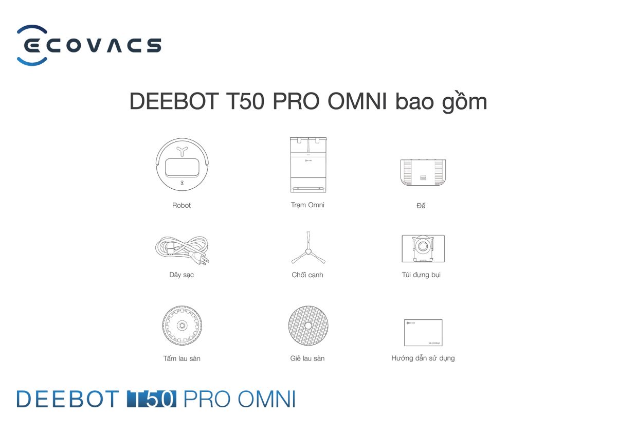 Robot hút bụi Ecovacs T50 Pro OMNI【Nhắn tin giảm giá thêm】