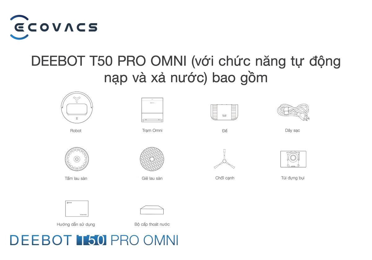 Robot hút bụi Ecovacs T50 Pro OMNI【Nhắn tin giảm giá thêm】