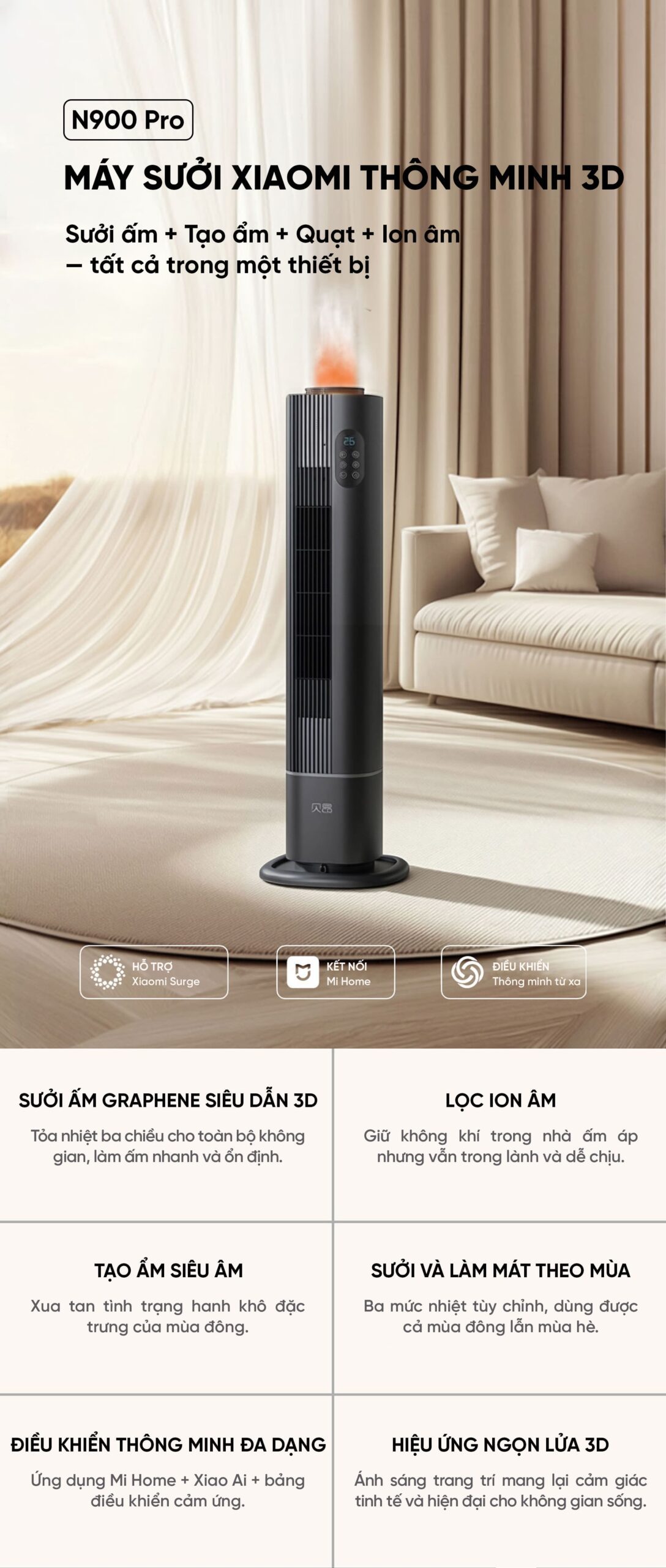Máy Sưởi Xiaomi Thông Minh 3D N900 Pro