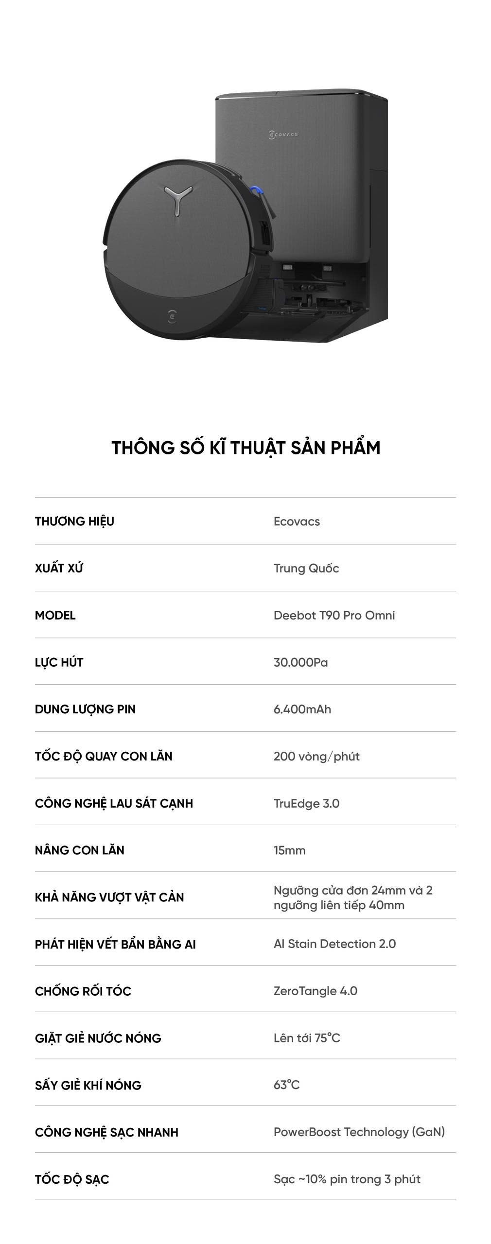 Robot hút bụi Ecovacs T90 Pro Omni