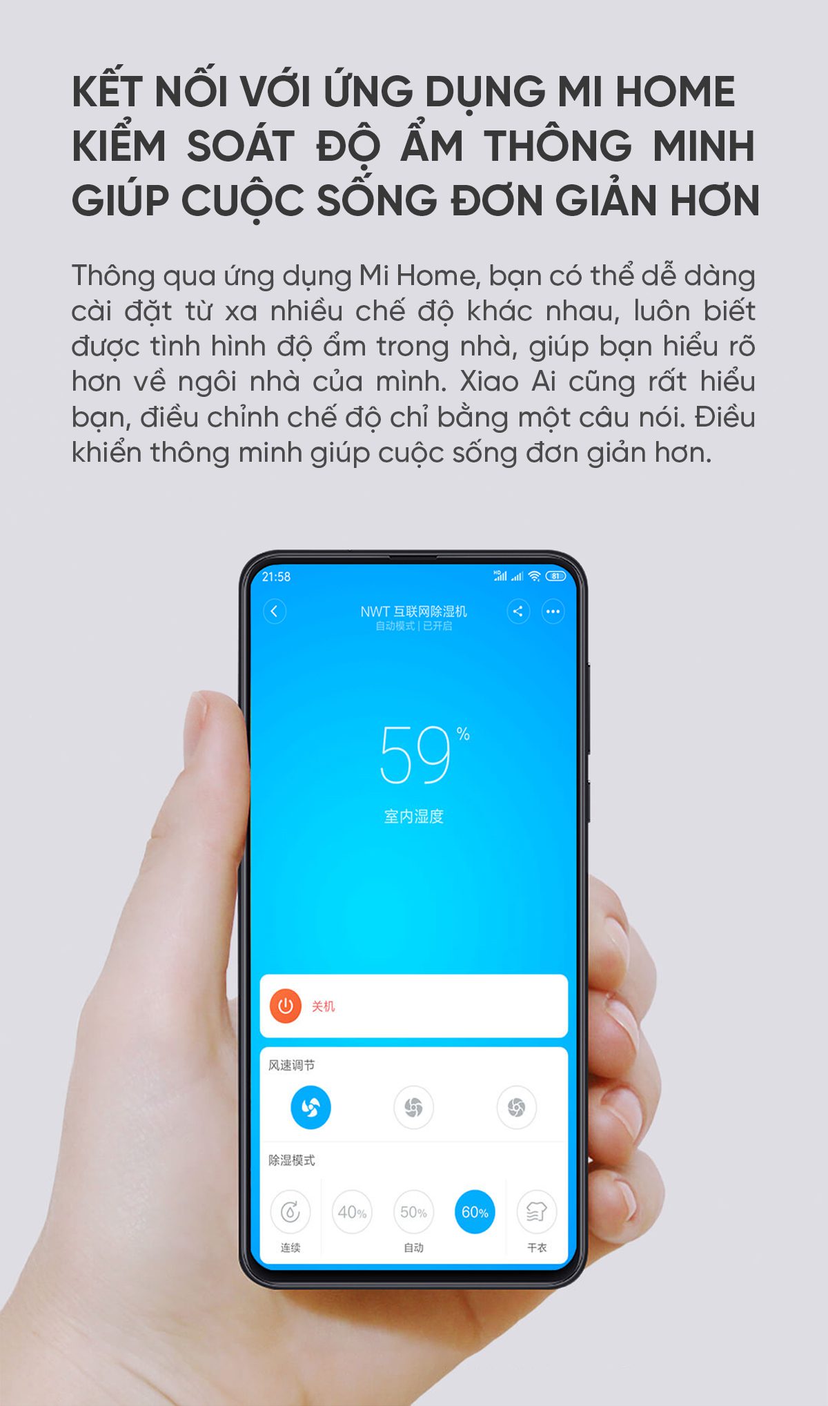 Máy Hút Ẩm Thông Minh Xiaomi NWT 18L Kèm Lưới Lọc Kháng Khuẩn