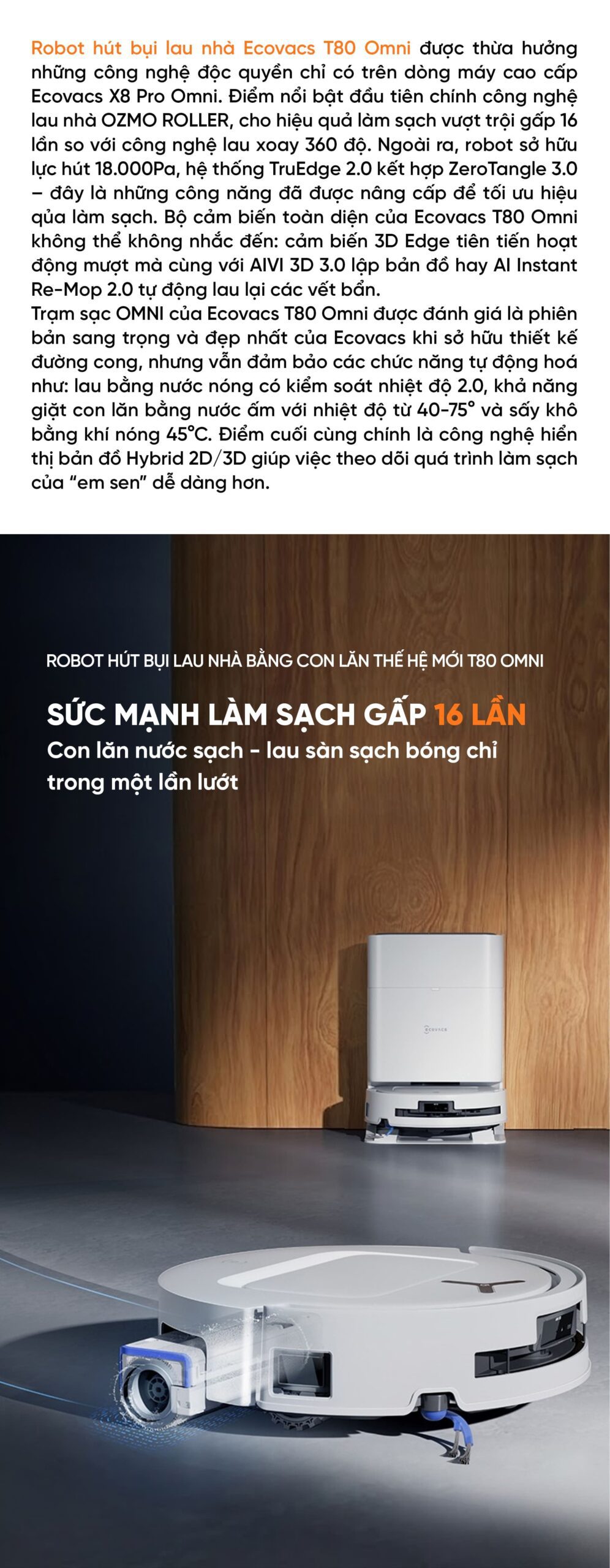 Robot hút bụi lau nhà Ecovacs T80 Omni – Bản Quốc Tế