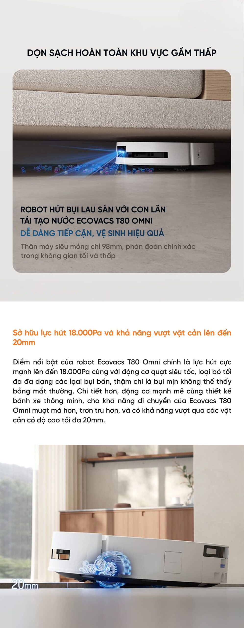 Robot hút bụi lau nhà Ecovacs T80 Omni – Bản Quốc Tế
