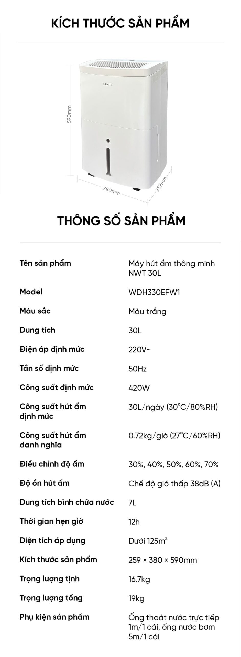Máy Hút Ẩm Thông Minh Xiaomi NWT 30L Kèm Lưới Lọc Kháng Khuẩn