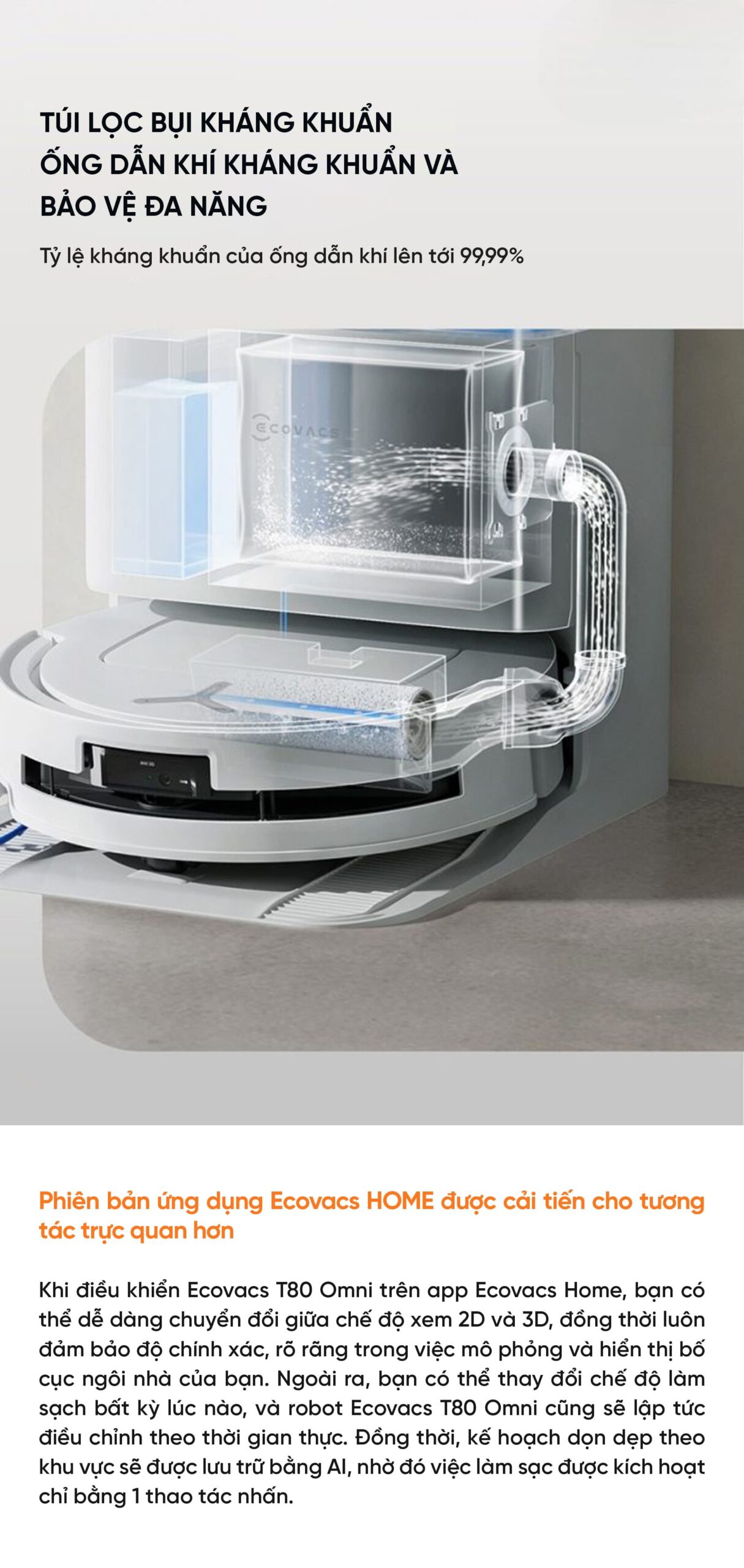 Robot hút bụi lau nhà Ecovacs T80 Omni – Bản Quốc Tế
