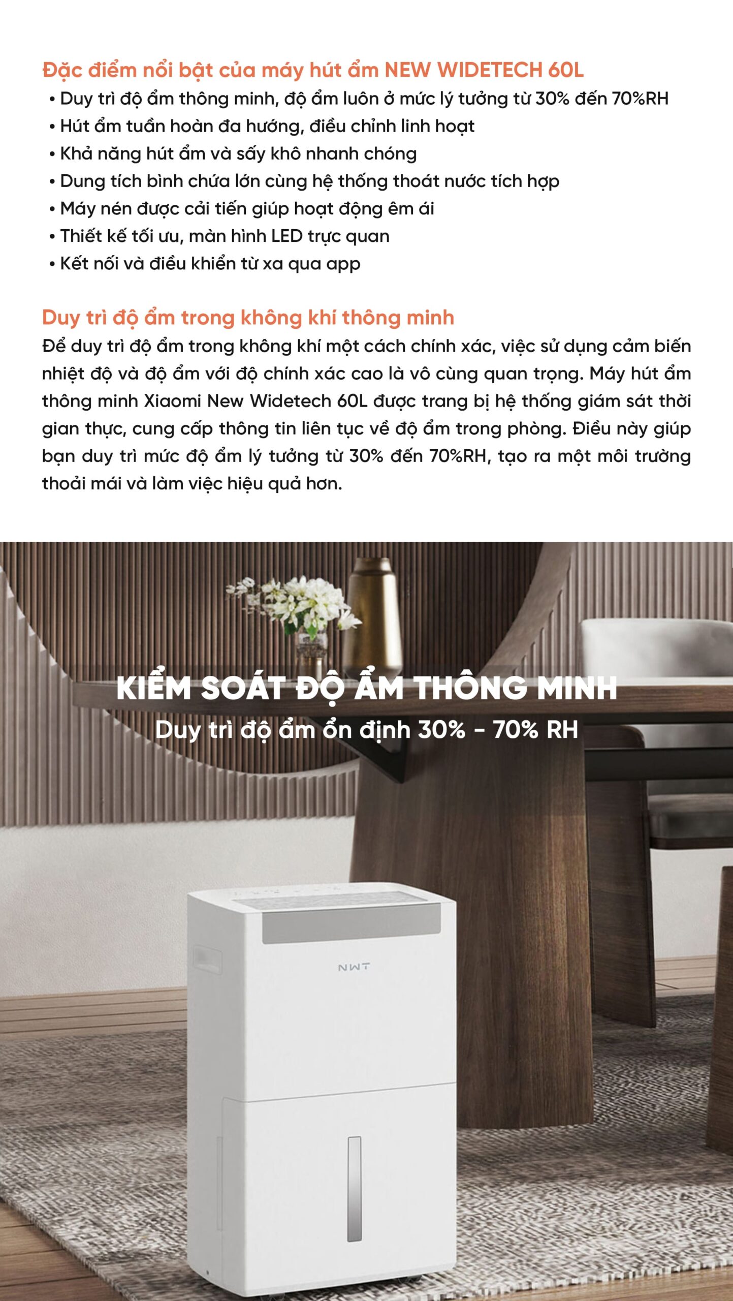 Máy Hút Ẩm Thông Minh Xiaomi NWT 60L Có Bánh Xe Kèm Lưới Lọc Kháng Khuẩn