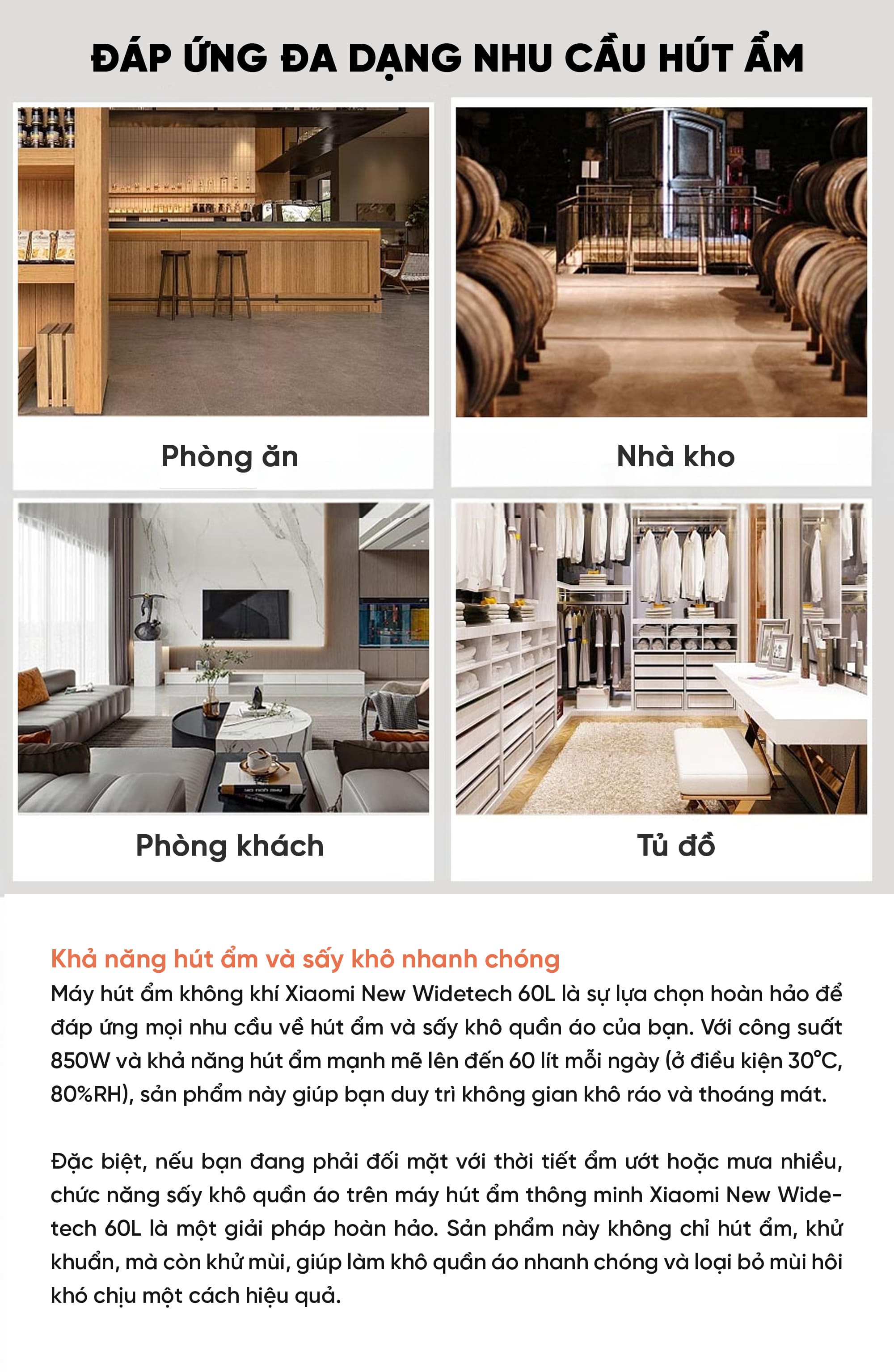 Máy Hút Ẩm Thông Minh Xiaomi NWT 60L Có Bánh Xe Kèm Lưới Lọc Kháng Khuẩn