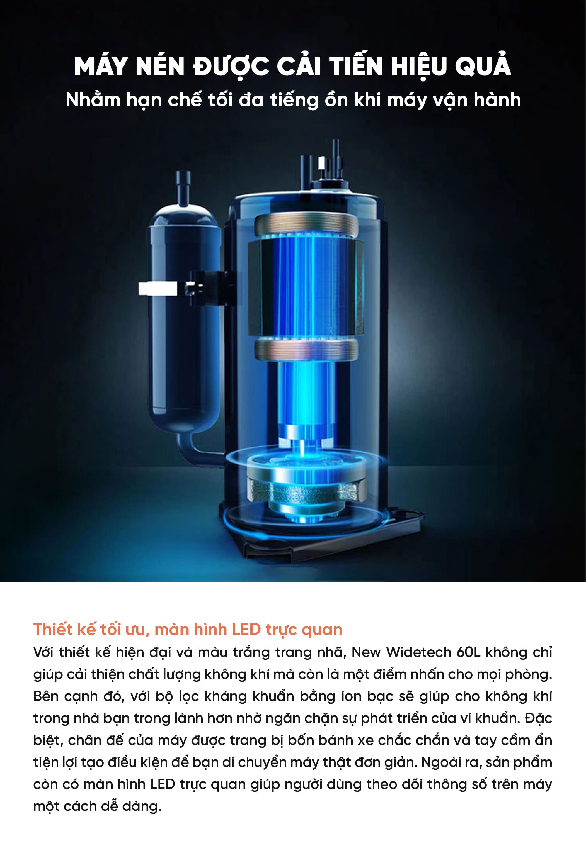 Máy Hút Ẩm Thông Minh Xiaomi NWT 60L Có Bánh Xe Kèm Lưới Lọc Kháng Khuẩn