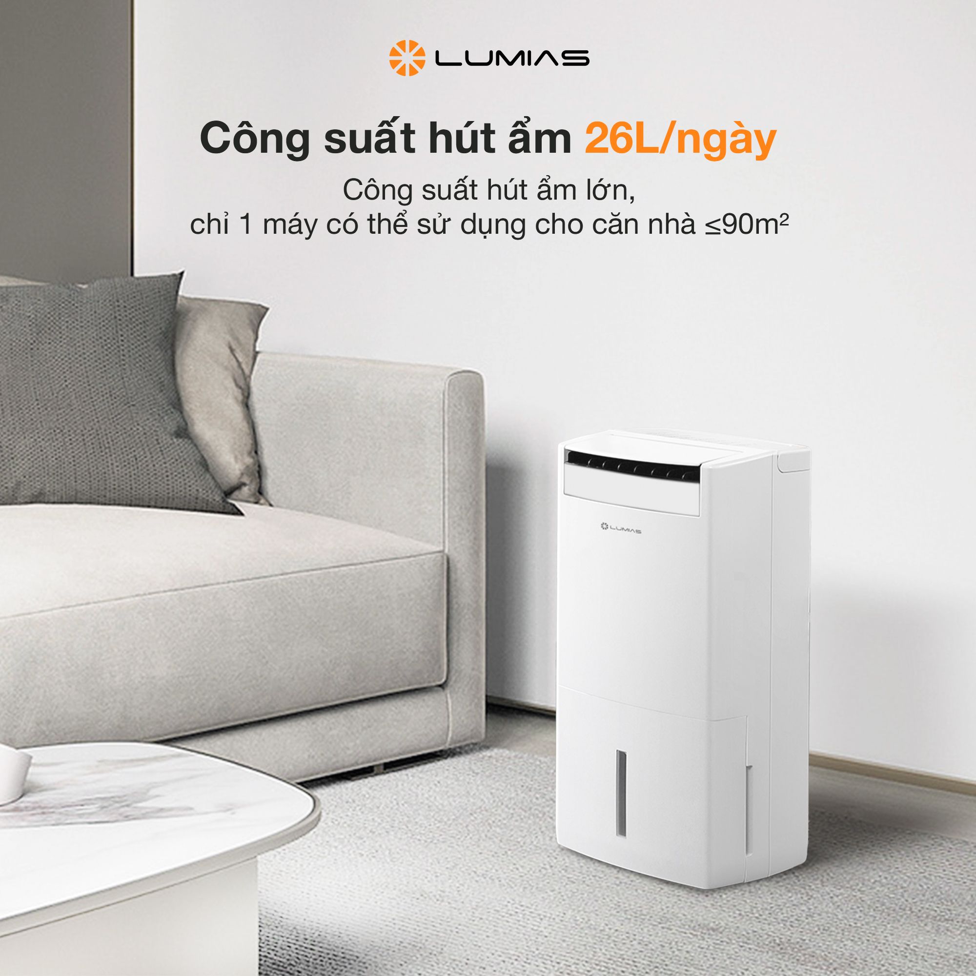 Máy hút ẩm kiêm lọc khí thông minh 26L Lumias D6S-26L - 90m²