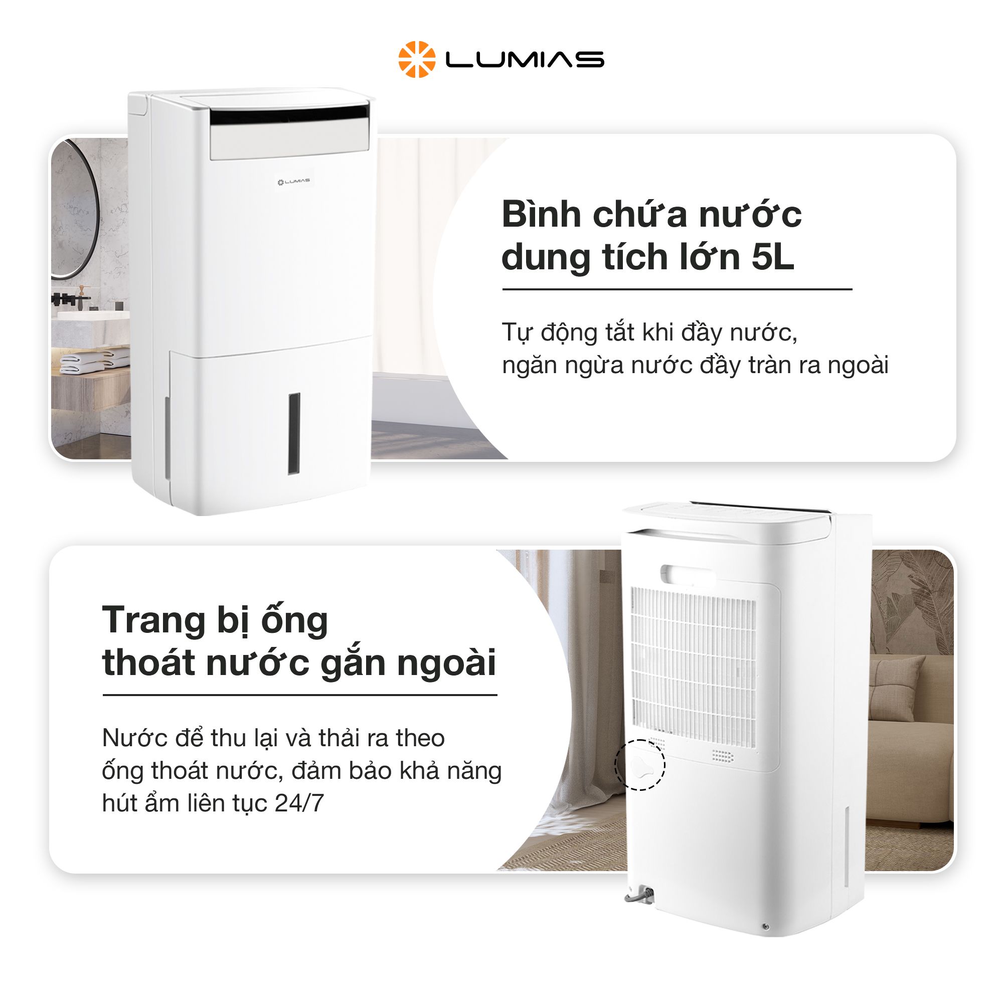 Máy hút ẩm kiêm lọc khí thông minh 26L Lumias D6S-26L - 90m²