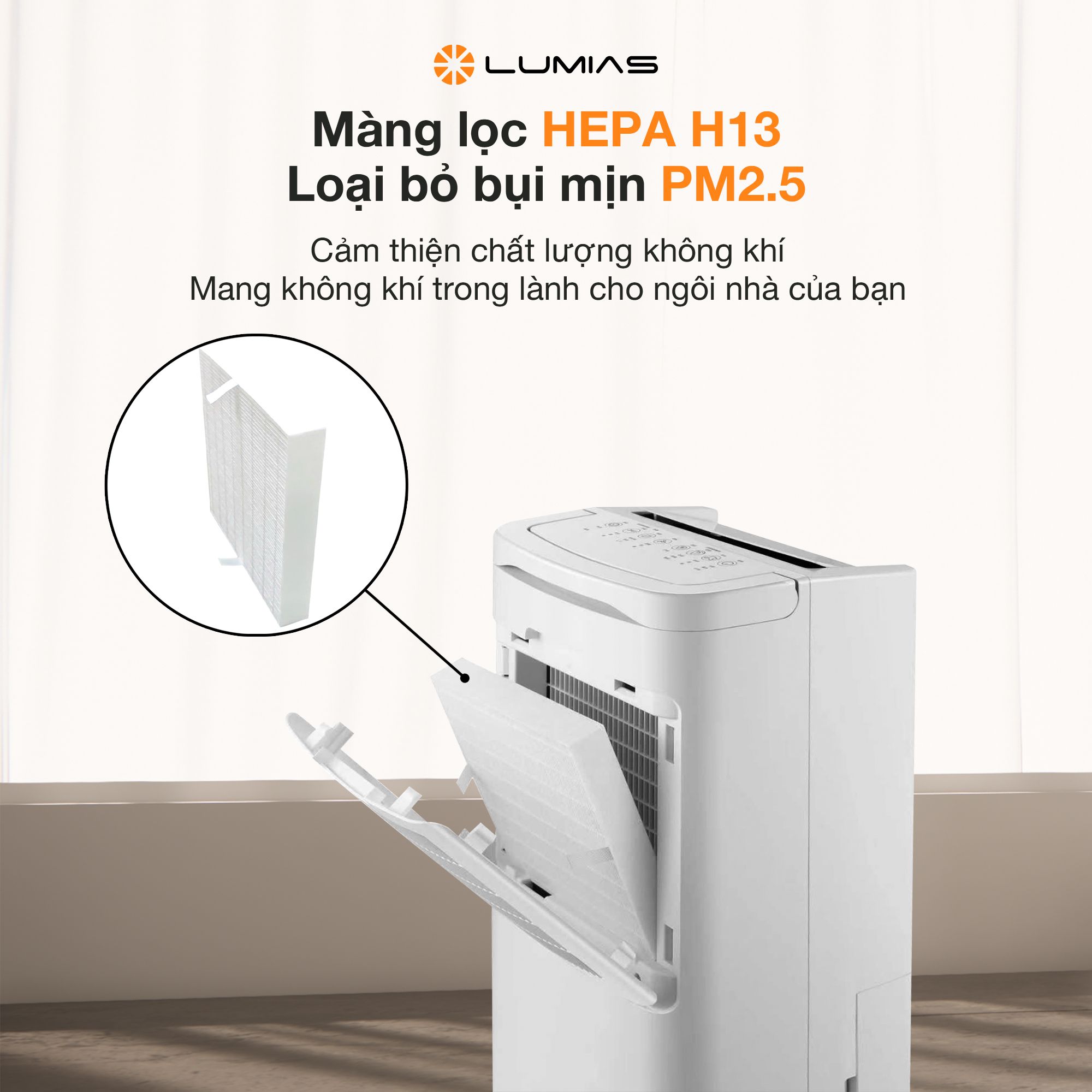 Máy hút ẩm kiêm lọc khí thông minh 26L Lumias D6S-26L - 90m²