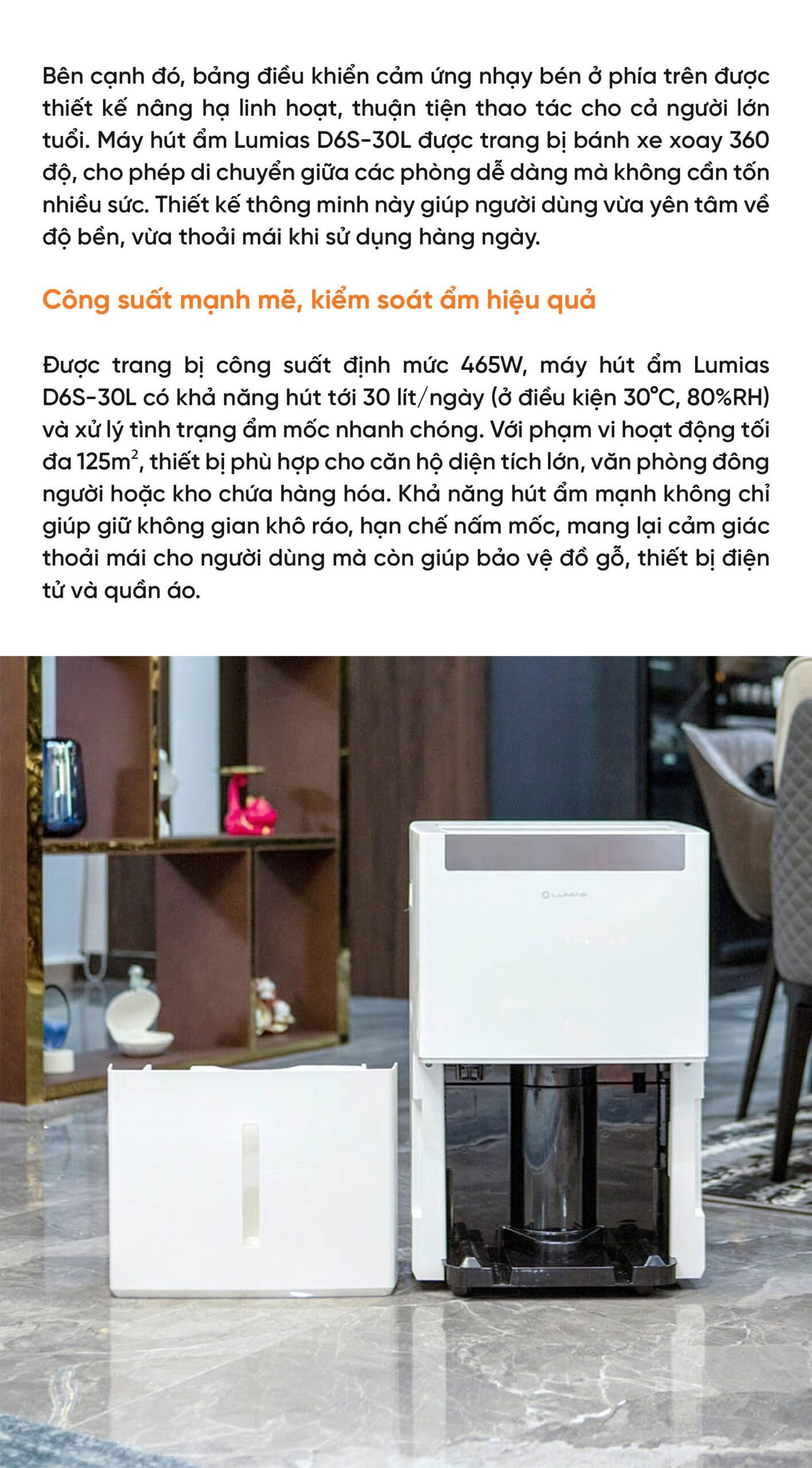 Máy hút ẩm kiêm lọc khí thông minh 30L Lumias D6S-30L (HEPA)