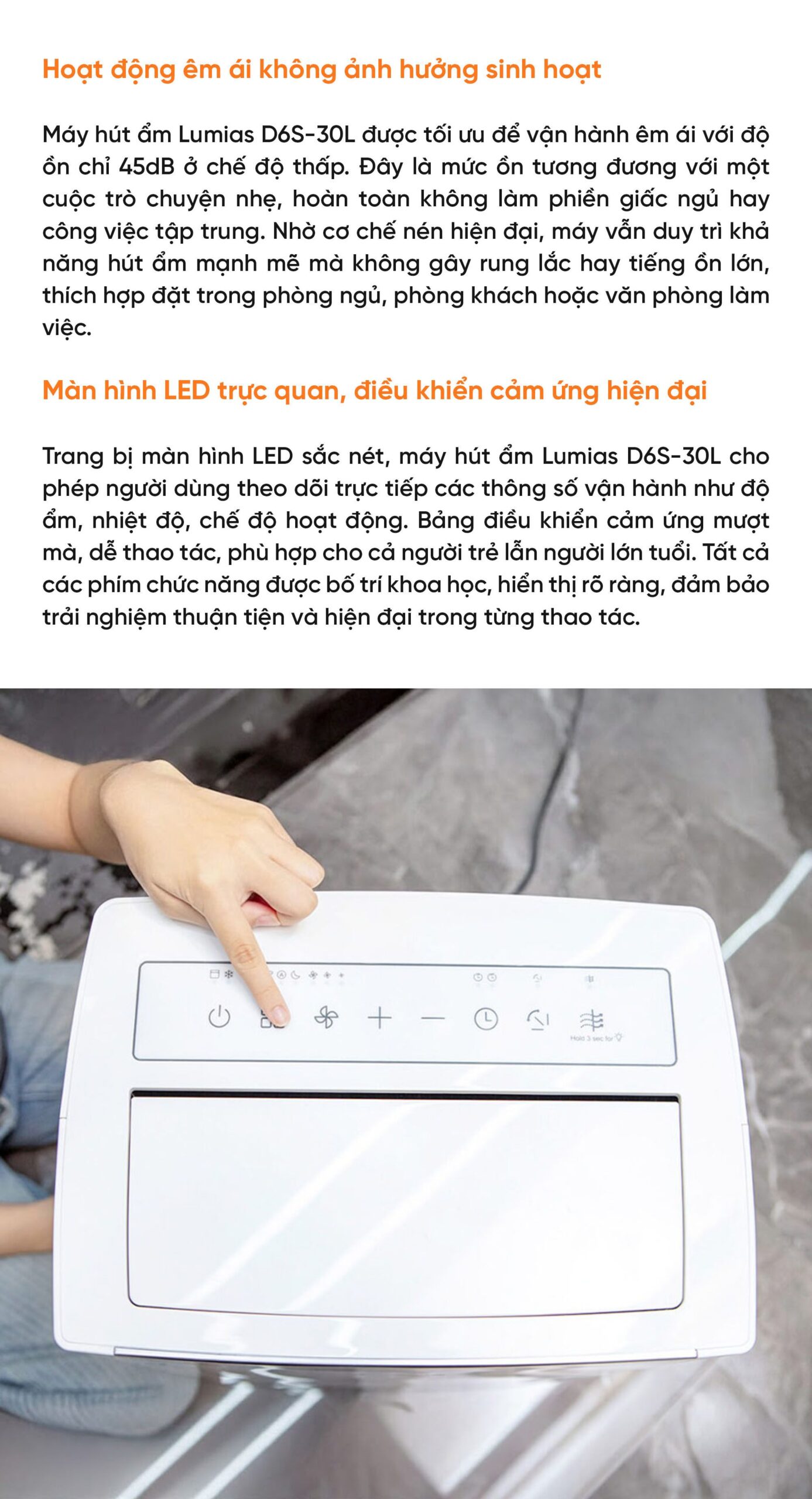 Máy hút ẩm kiêm lọc khí thông minh 30L Lumias D6S-30L (HEPA)