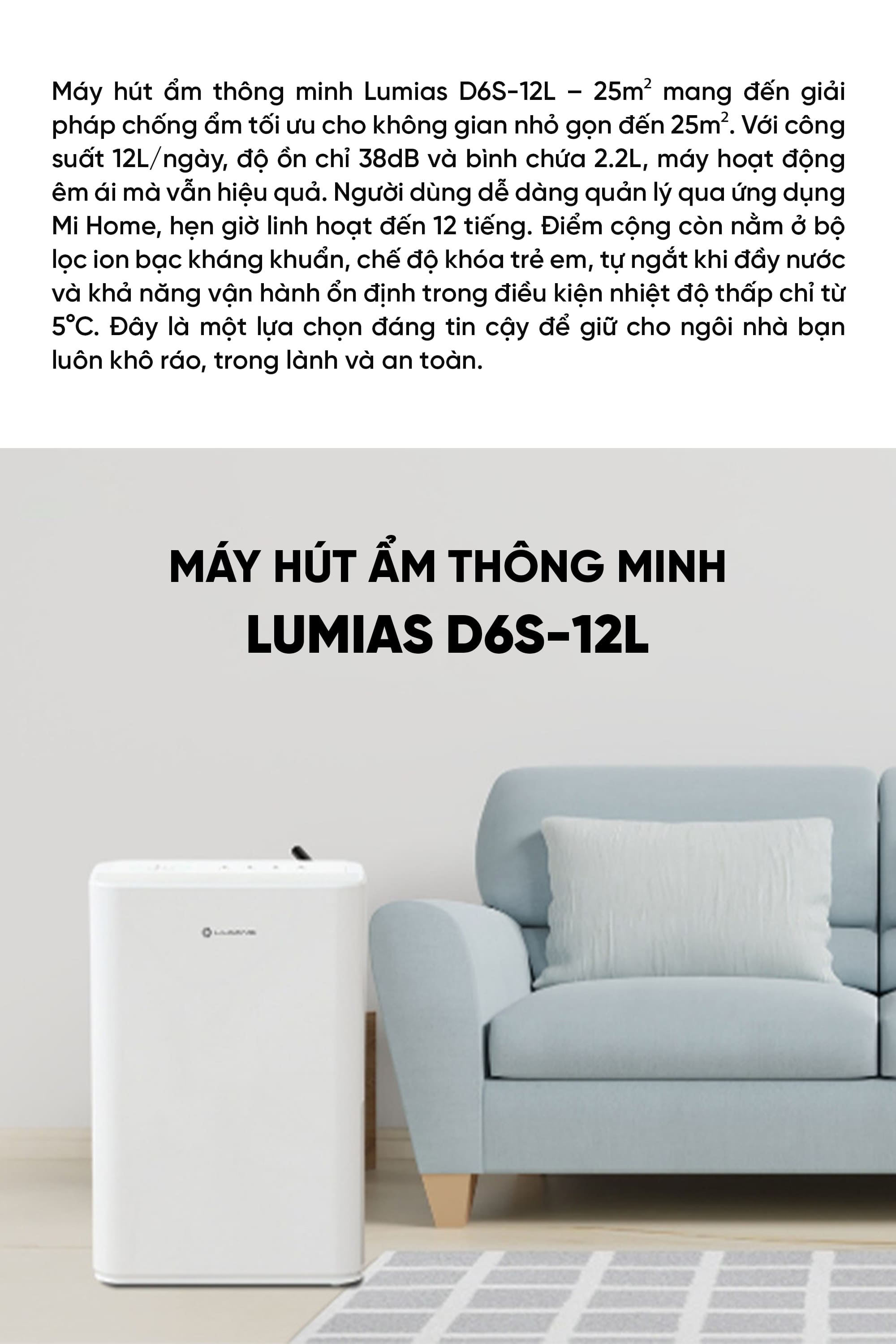 Máy hút ẩm 12L Lumias D6S-12L - 25m²