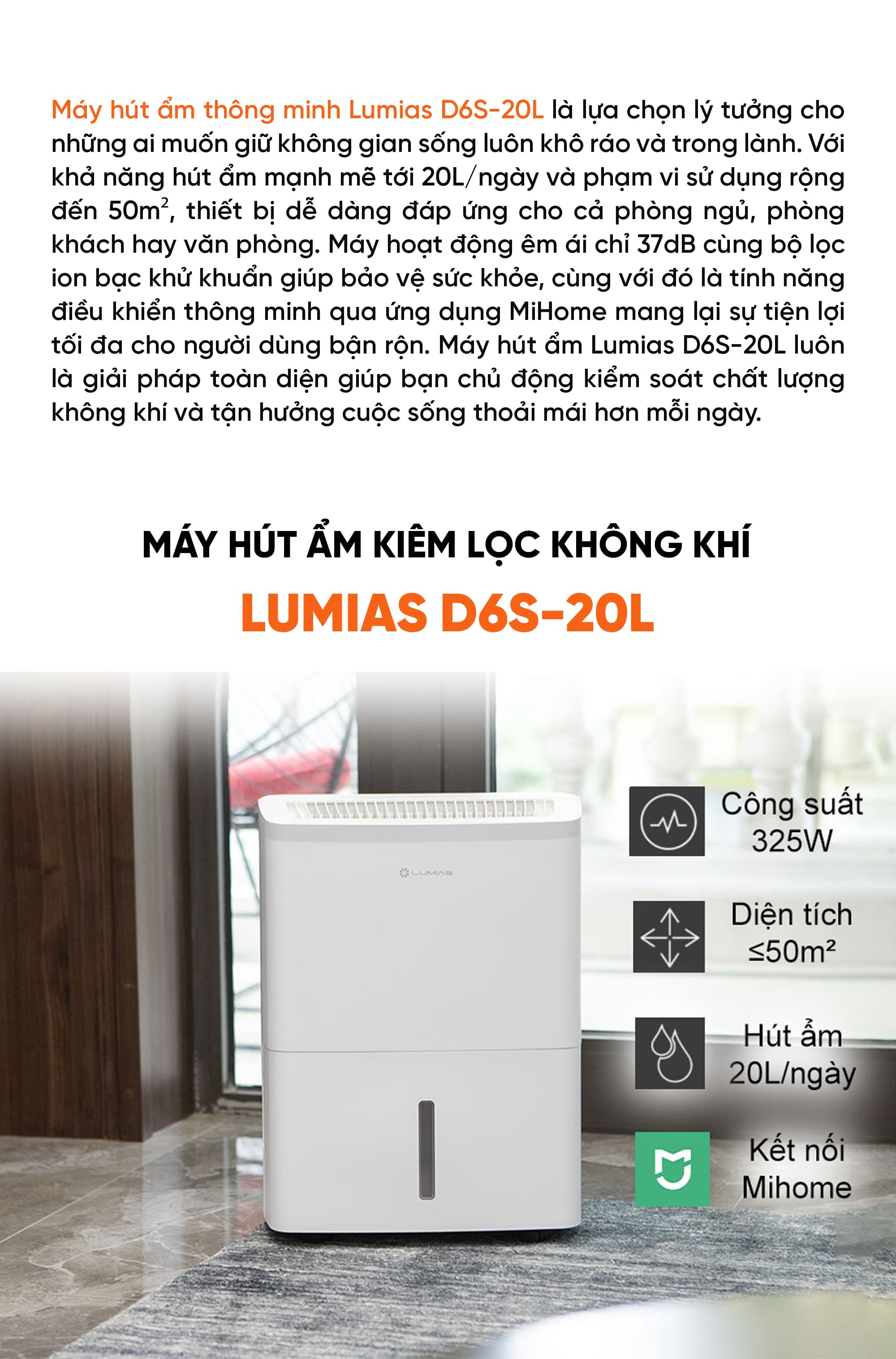 Máy hút ẩm 20L Lumias D6S-20L - 50m²
