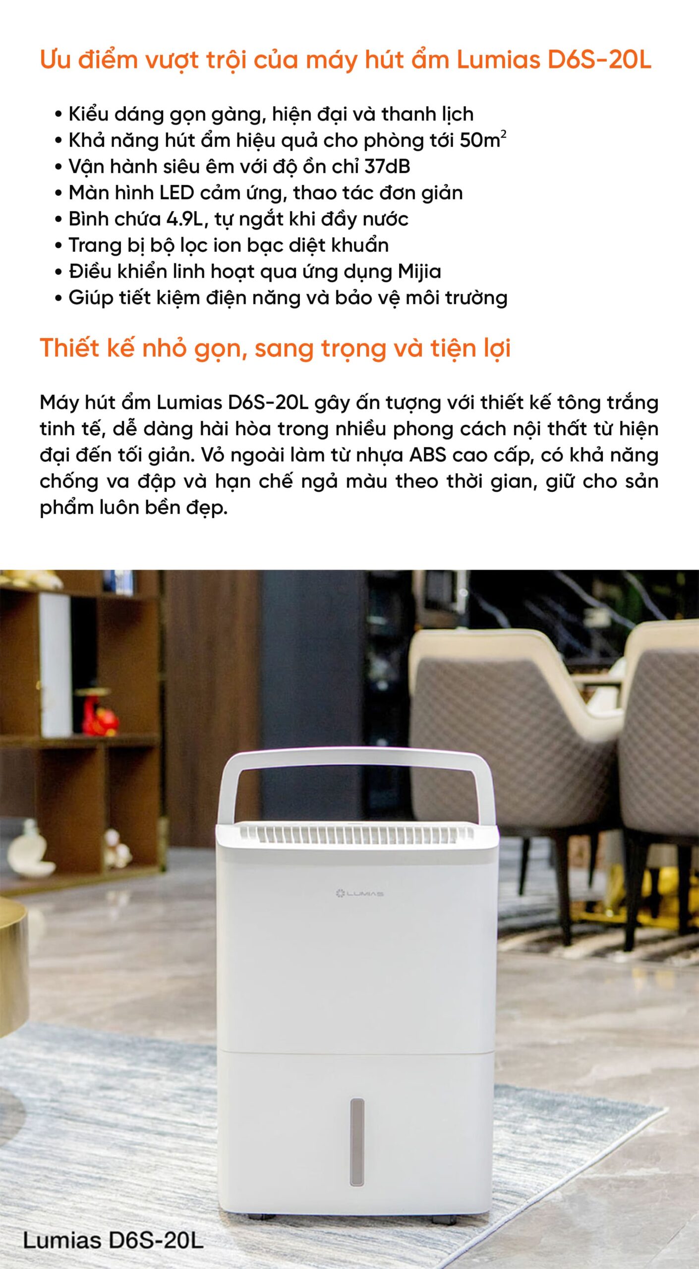 Máy hút ẩm 20L Lumias D6S-20L - 50m²