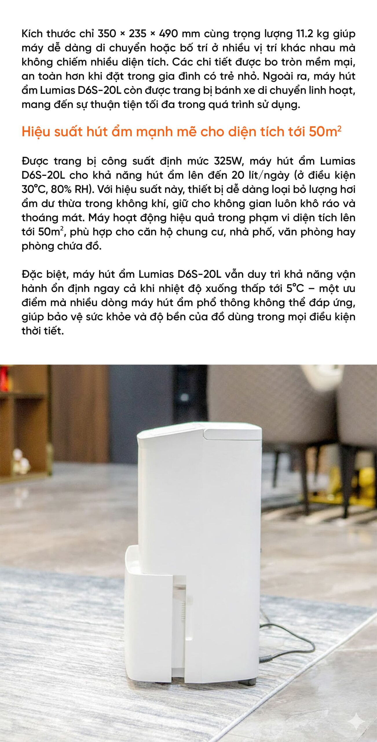 Máy hút ẩm 20L Lumias D6S-20L - 50m²