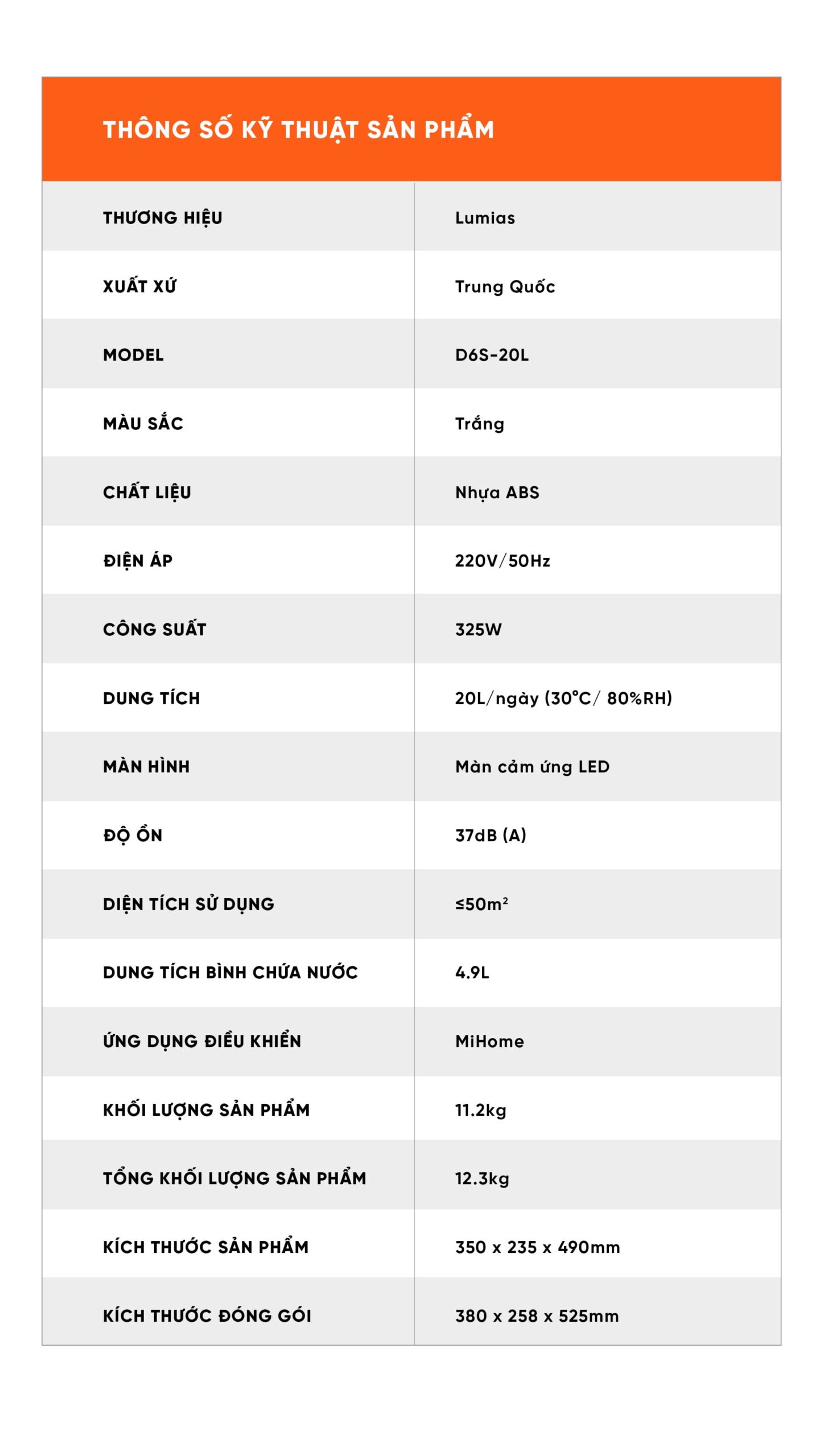 Máy hút ẩm 20L Lumias D6S-20L - 50m²