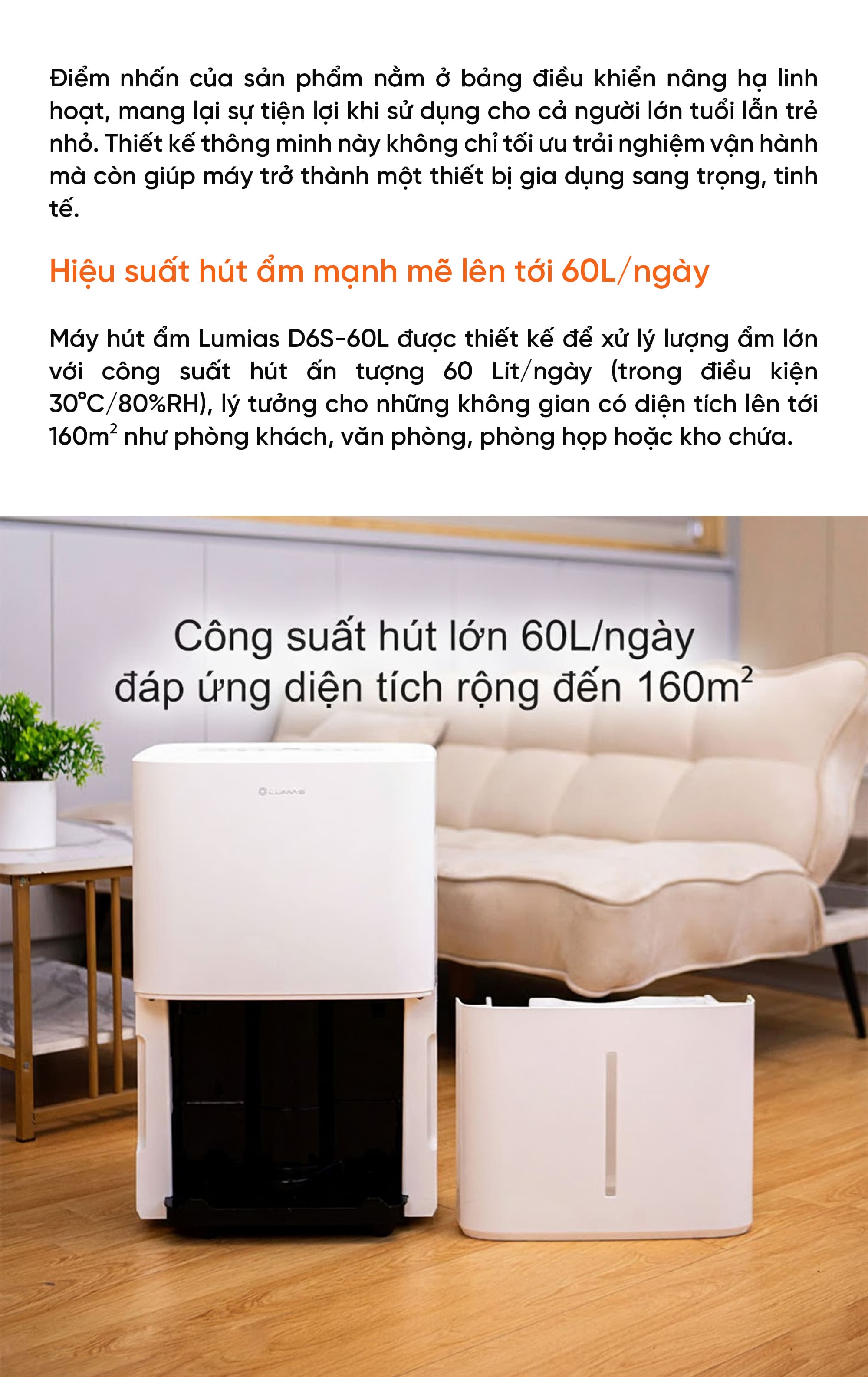Máy hút ẩm kiêm lọc khí thông minh 60L Lumias D6S-60L (HEPA)