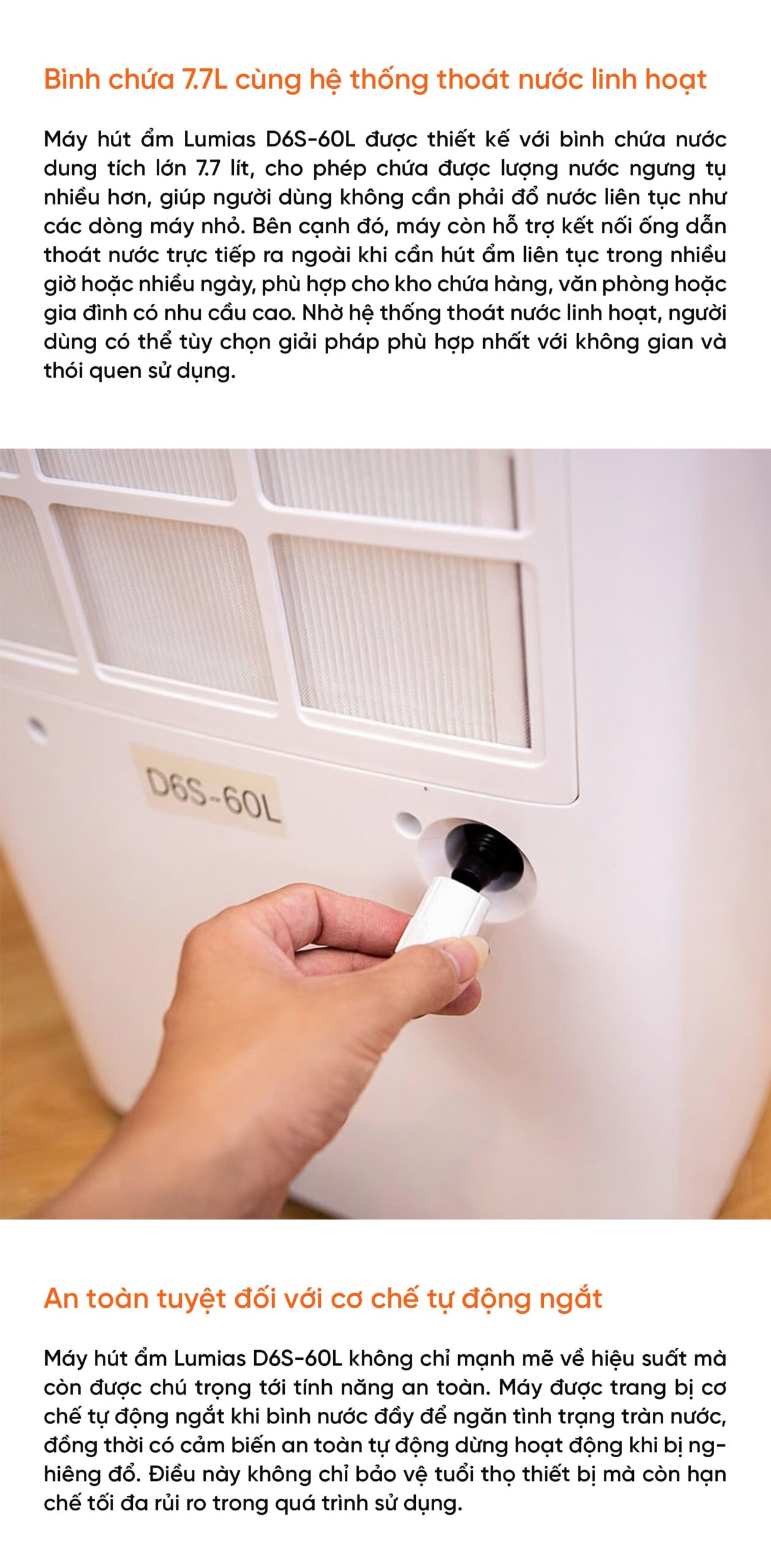 Máy hút ẩm kiêm lọc khí thông minh 60L Lumias D6S-60L (HEPA)