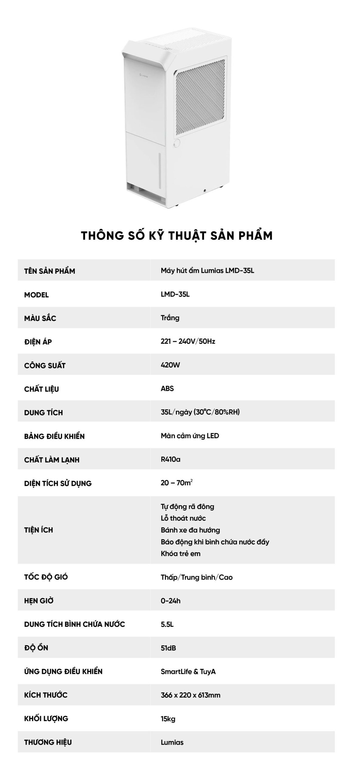 Máy hút ẩm Lumias LMD-35L 70m²
