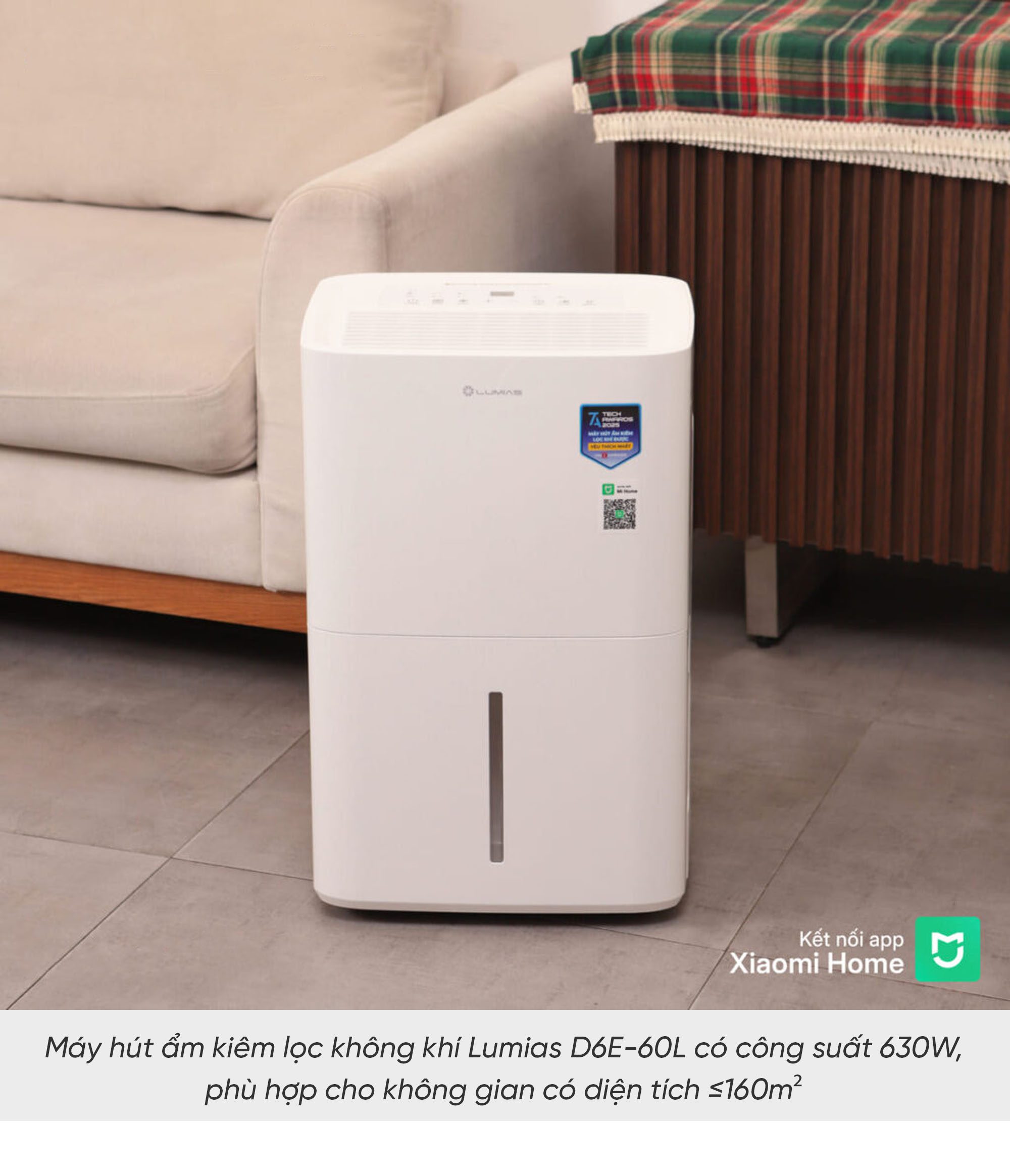 Máy hút ẩm kiêm lọc không khí Lumias D6E-60L - 160m²