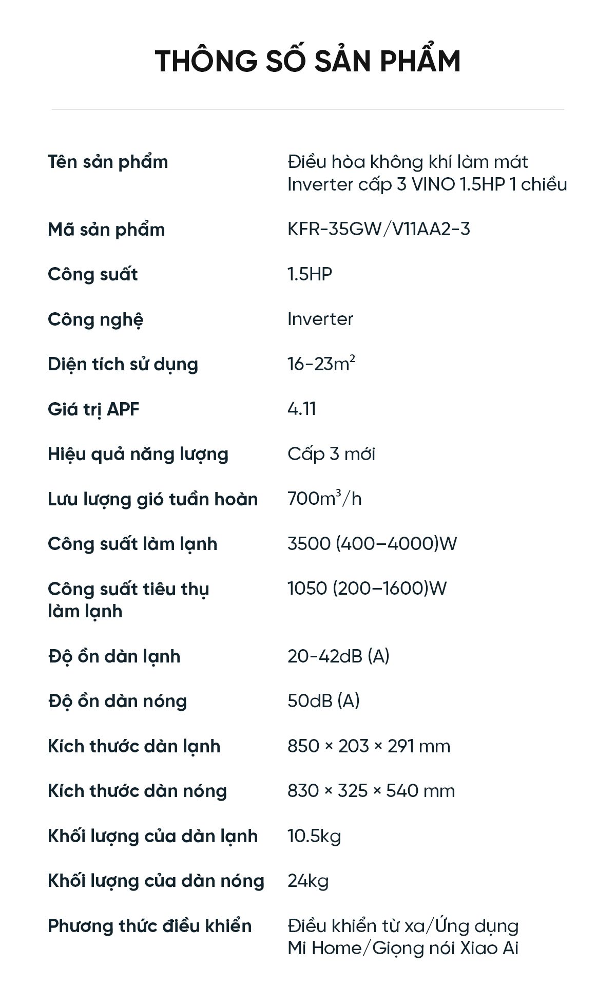Điều Hoà Thông Minh Xiaomi Vino 1 Chiều Làm Lạnh KF - 35W/V31ZA Inverter - 3 App Mihome